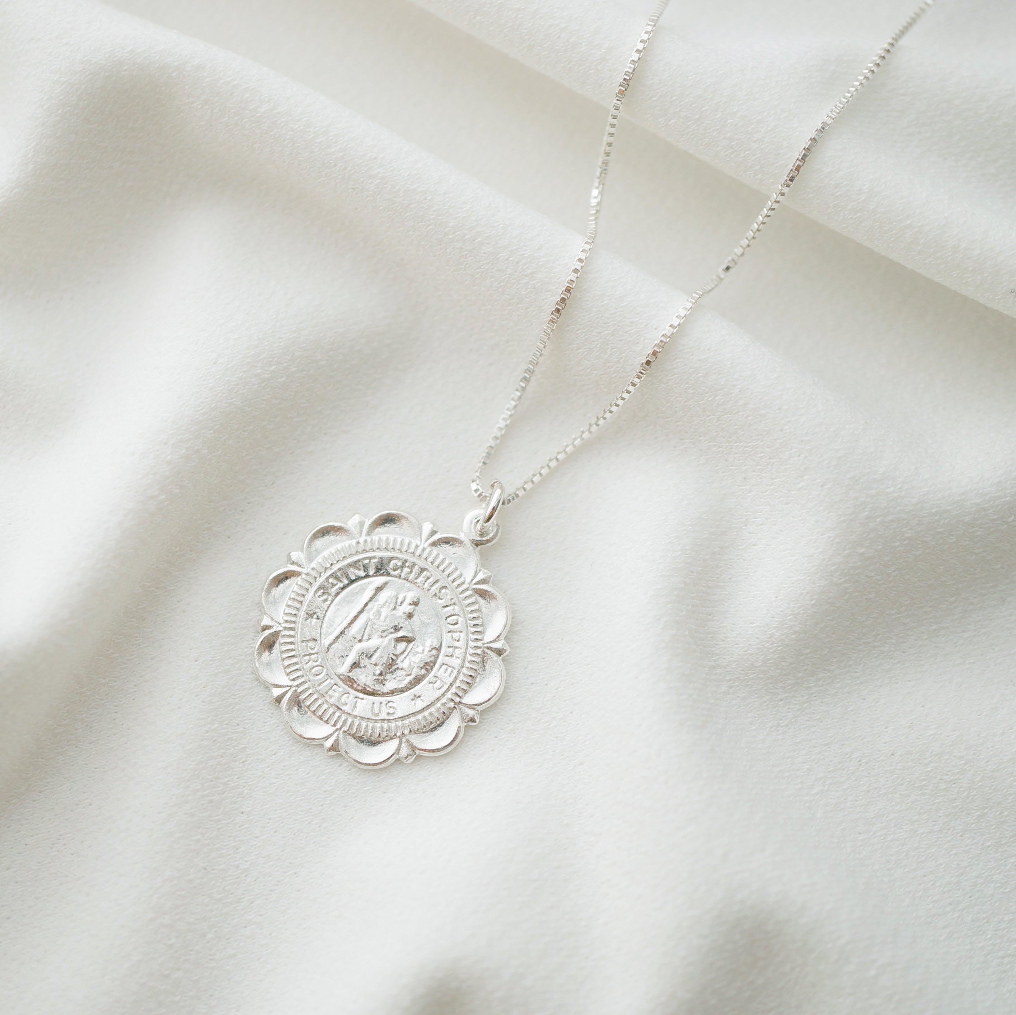 Traveler's Silver Coin Medallion Necklace (St Christopher Luxe)