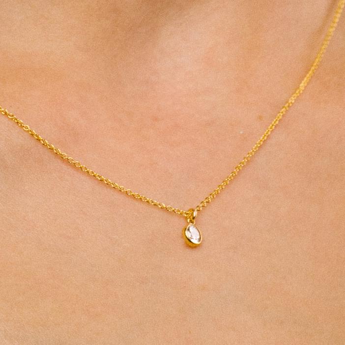 Fira Tiny Birthstone Necklace – 4mm Gold Cubic Zirconia Personalized Pendant by Birth Month on Adjustable 14K Gold Fill Chain