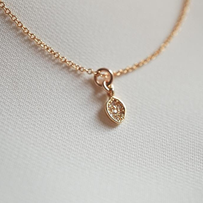 Nixie Tiny Vermeil Marquise Pendant – Dainty CZ Necklace on Adjustable Gold Fill Chain