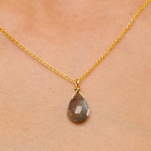 Tova Gold Labradorite Pendant – Faceted Teardrop Necklace on Gold Fill Adjustable Cable or 18" Box Chain