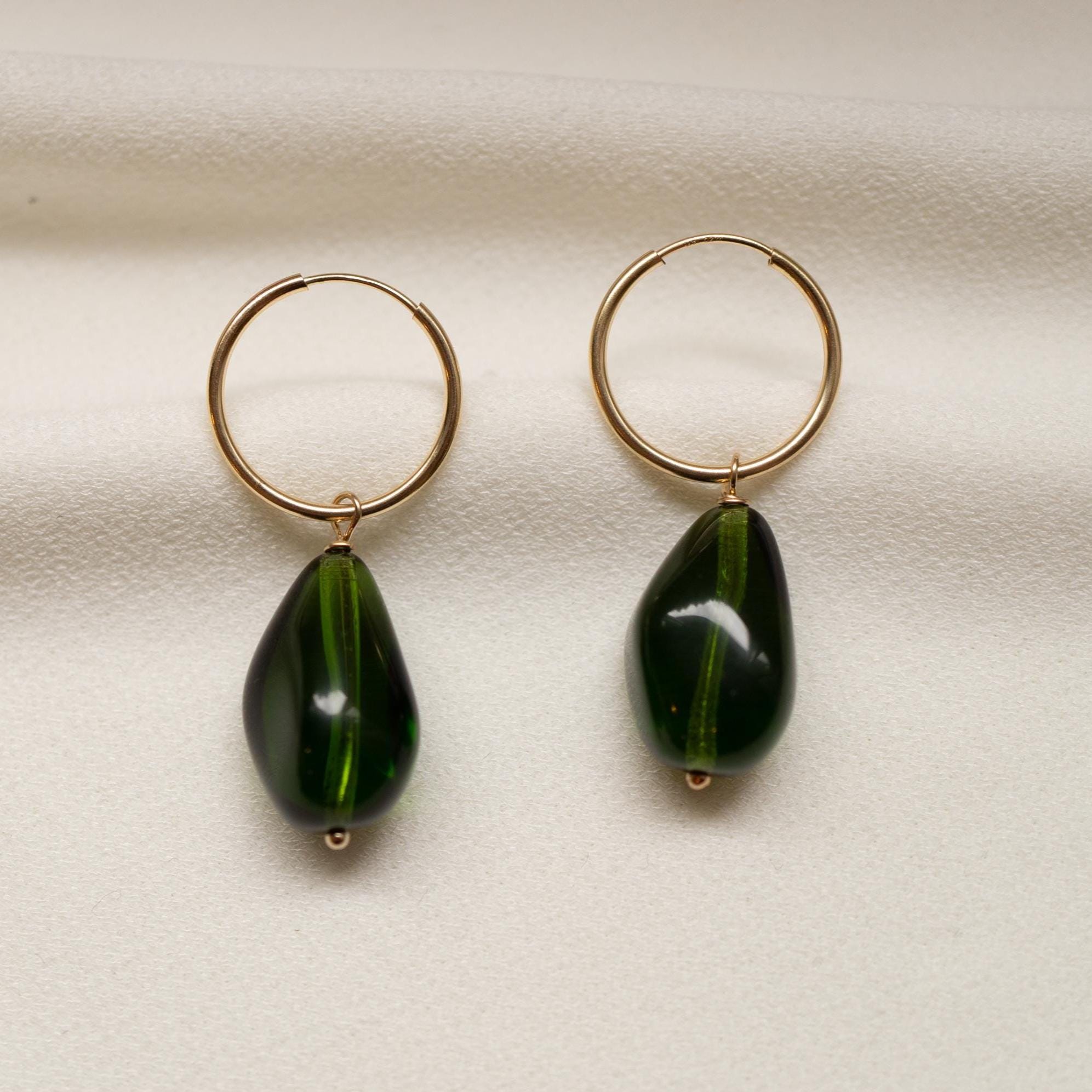 14K Gold Fill Pressed Glass Hoop Earrings // DayGlow Collection