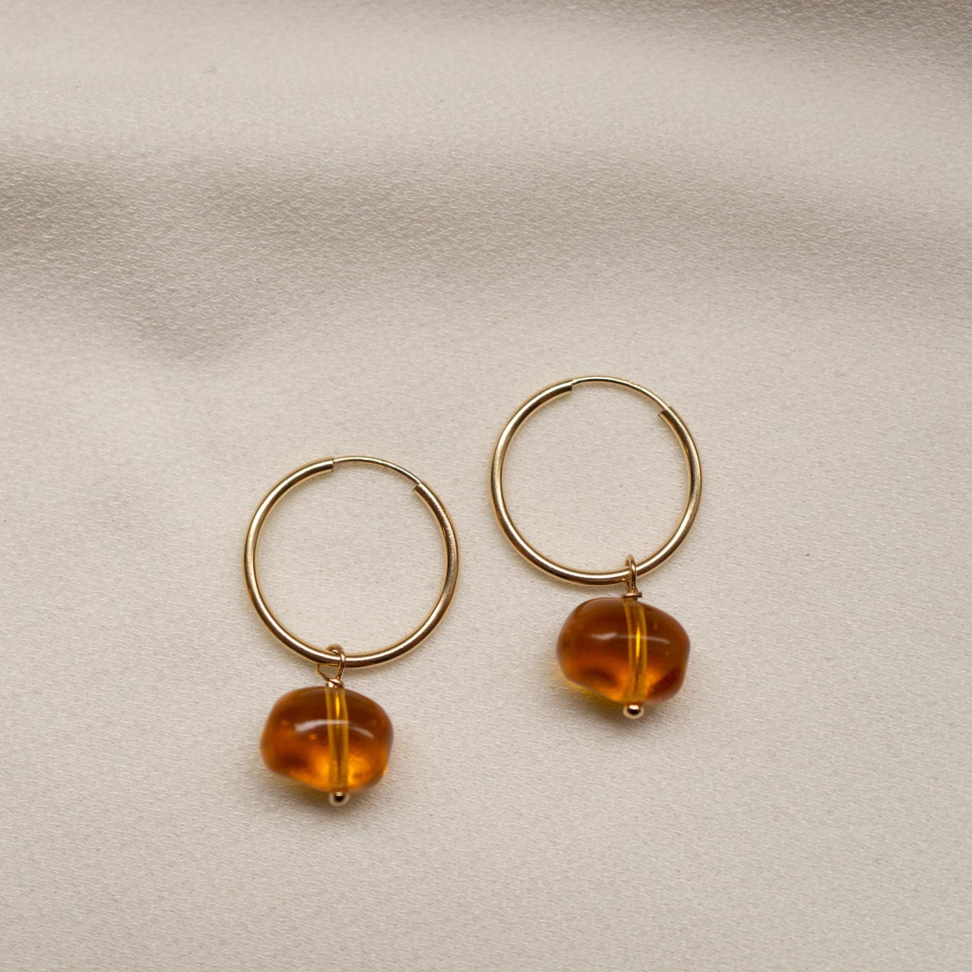 14K Gold Fill Pressed Glass Hoop Earrings // DayGlow Collection