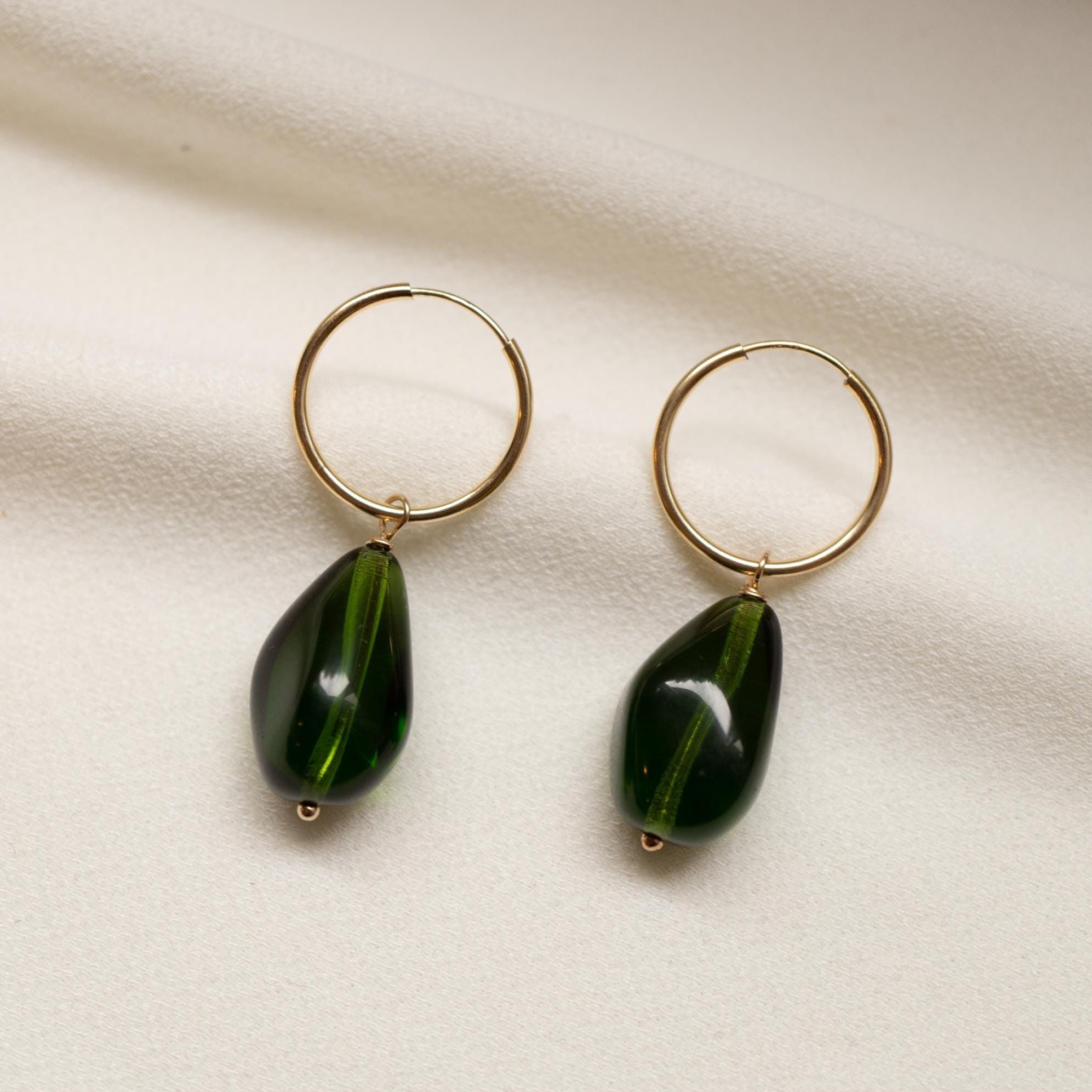 14K Gold Fill Pressed Glass Hoop Earrings // DayGlow Collection