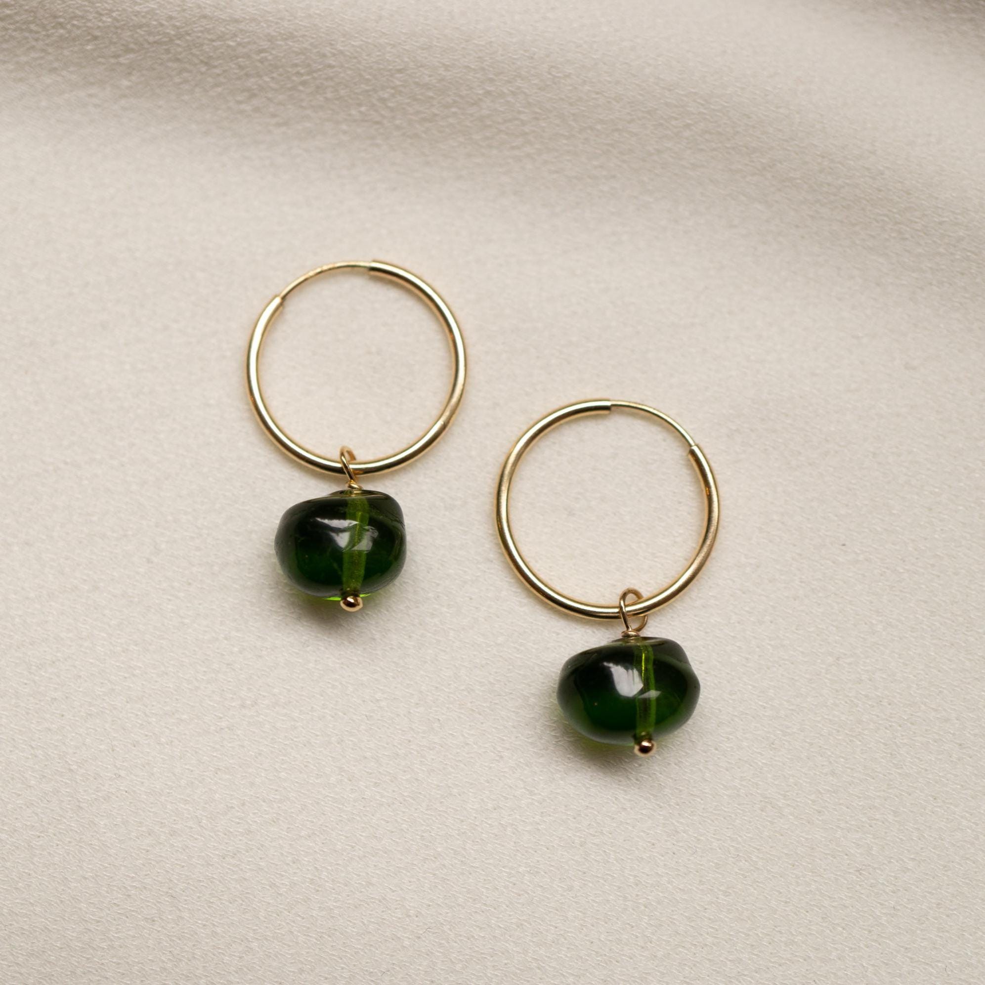 14K Gold Fill Pressed Glass Hoop Earrings // DayGlow Collection