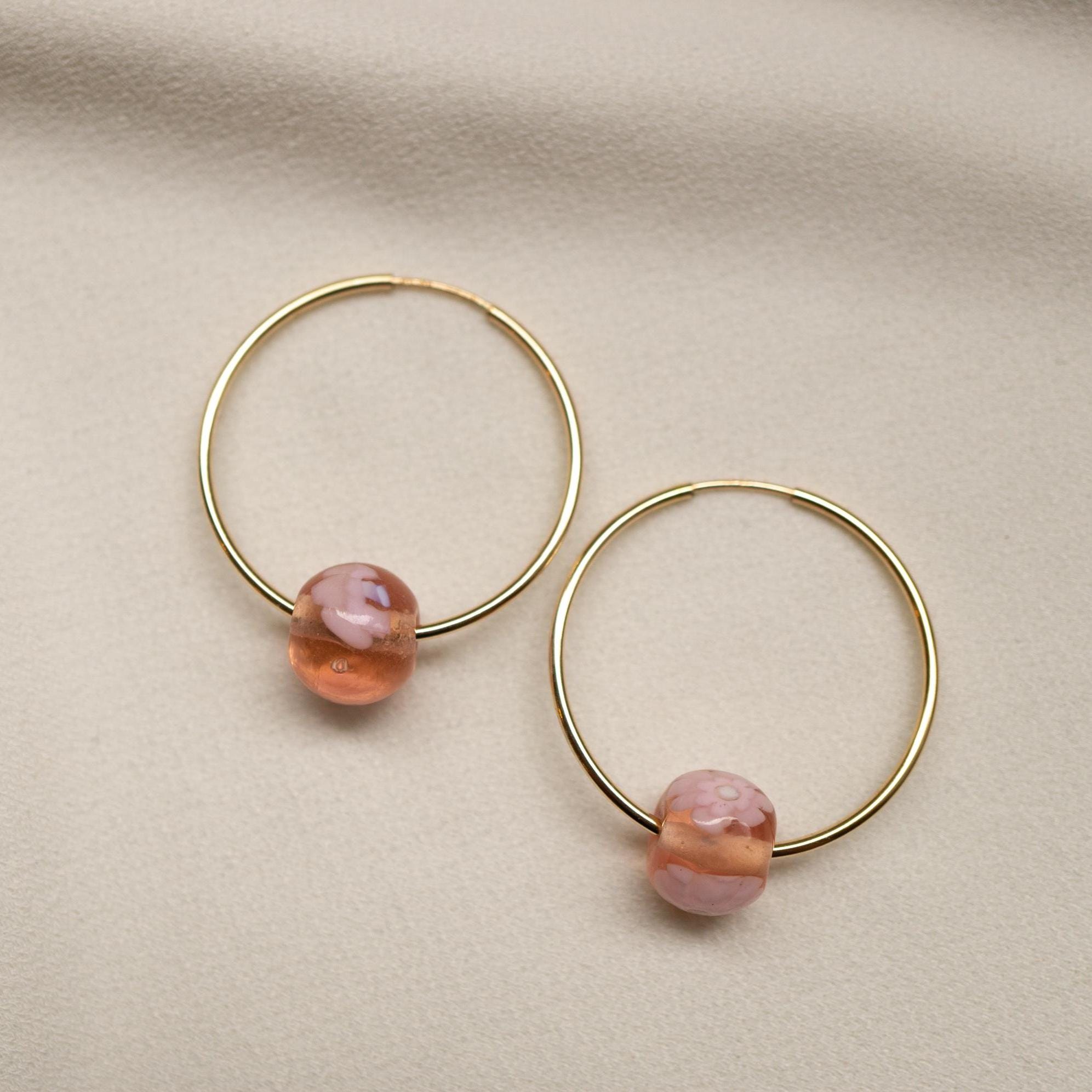14K Gold Fill Pressed Glass Hoop Earrings // DayGlow Collection