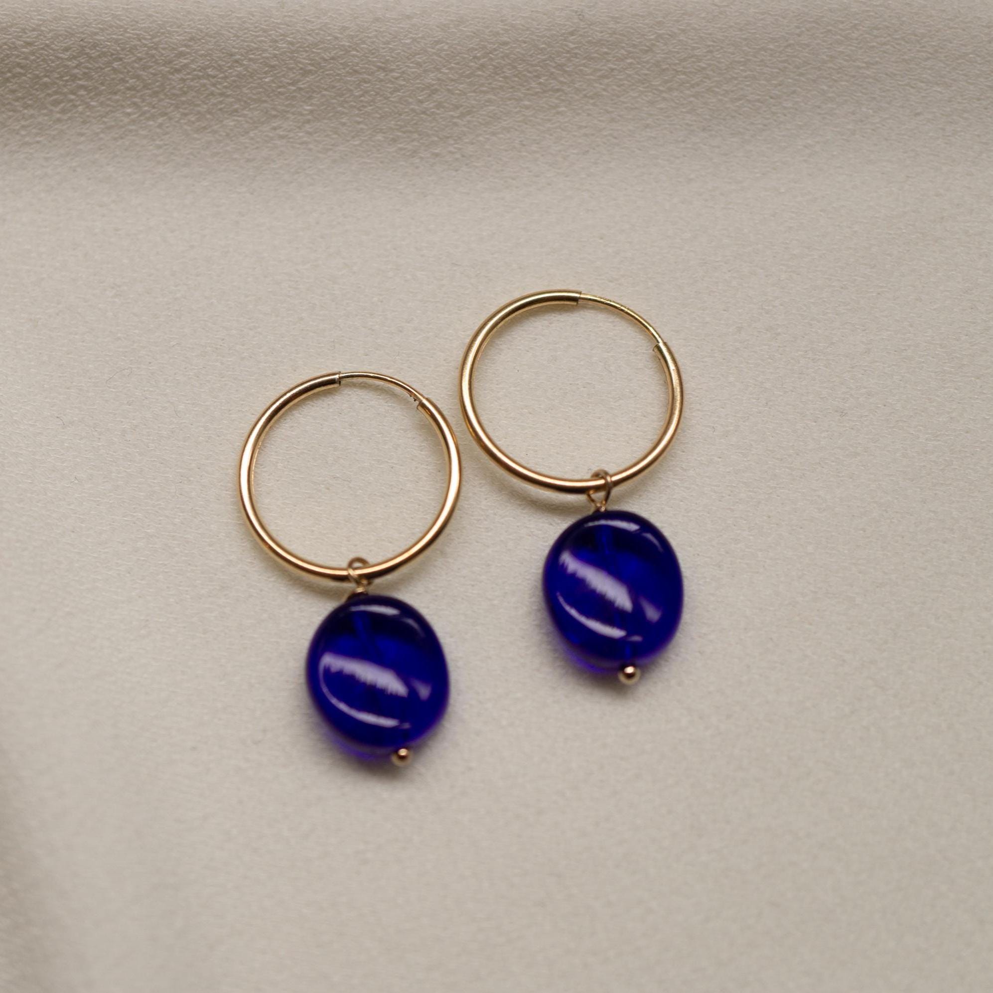 14K Gold Fill Pressed Glass Hoop Earrings // DayGlow Collection