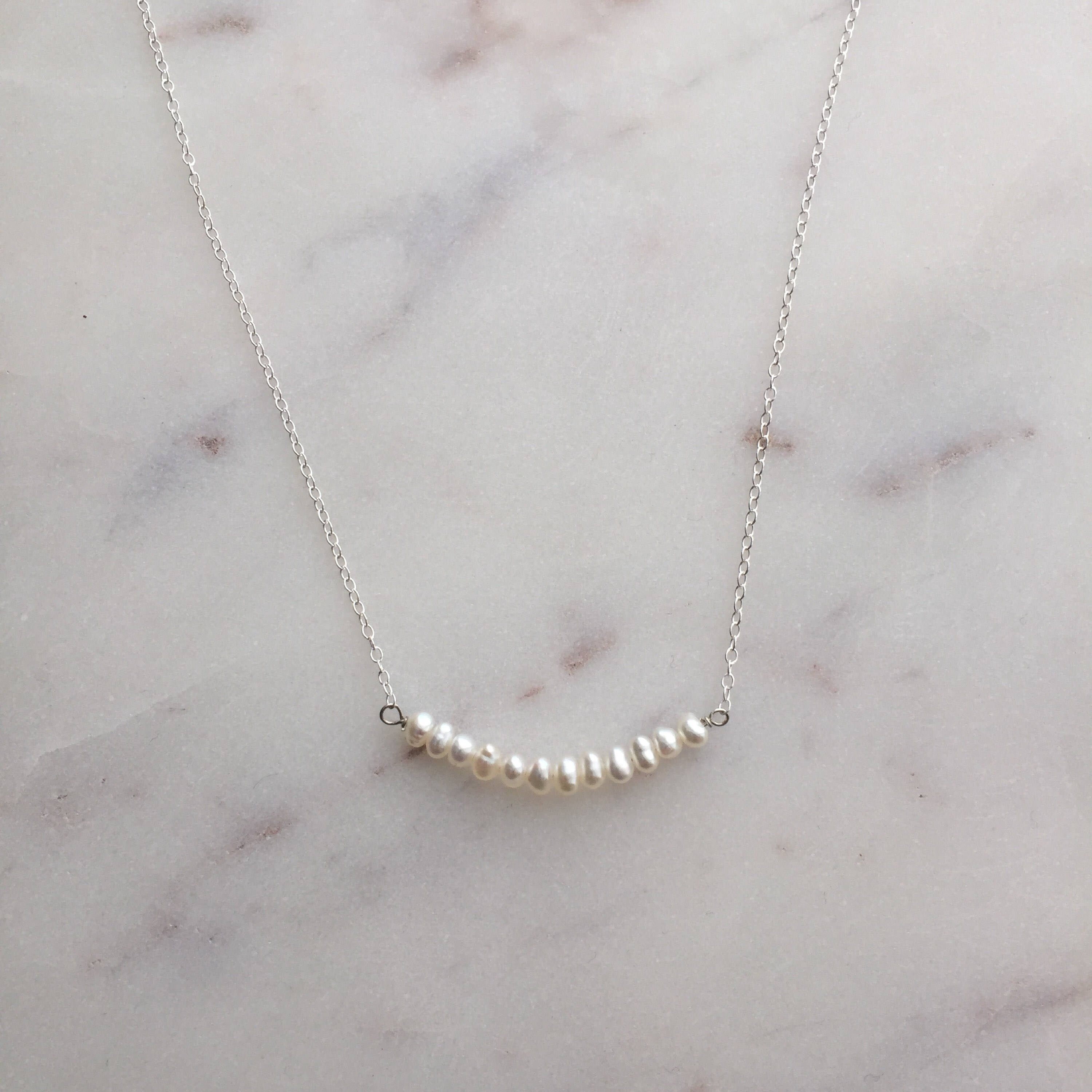 Tiny Pearls on sterling silver necklace (Grace) // Gift for her // Handmade Jewellery // June Birth stone