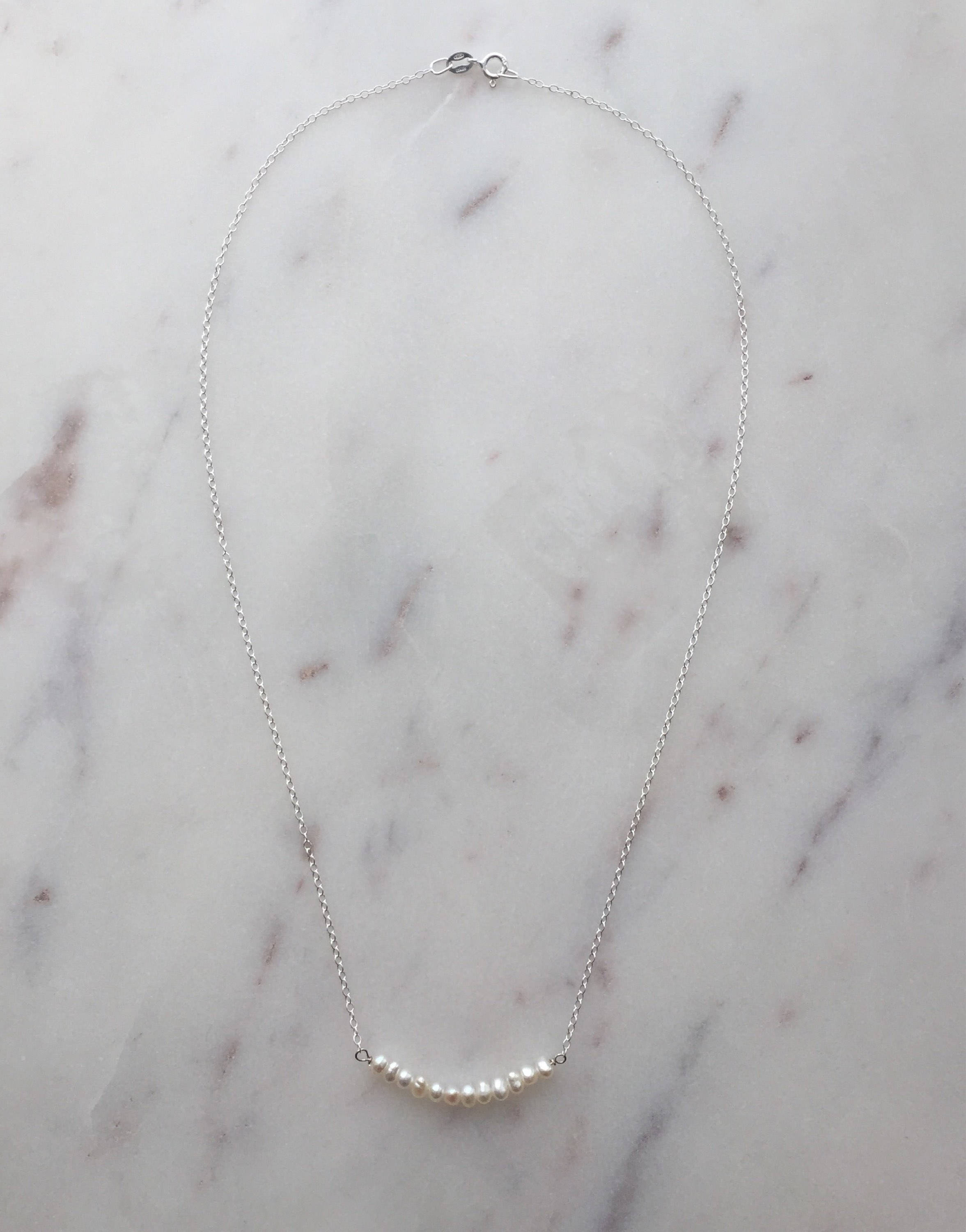 Tiny Pearls on sterling silver necklace (Grace) // Gift for her // Handmade Jewellery // June Birth stone