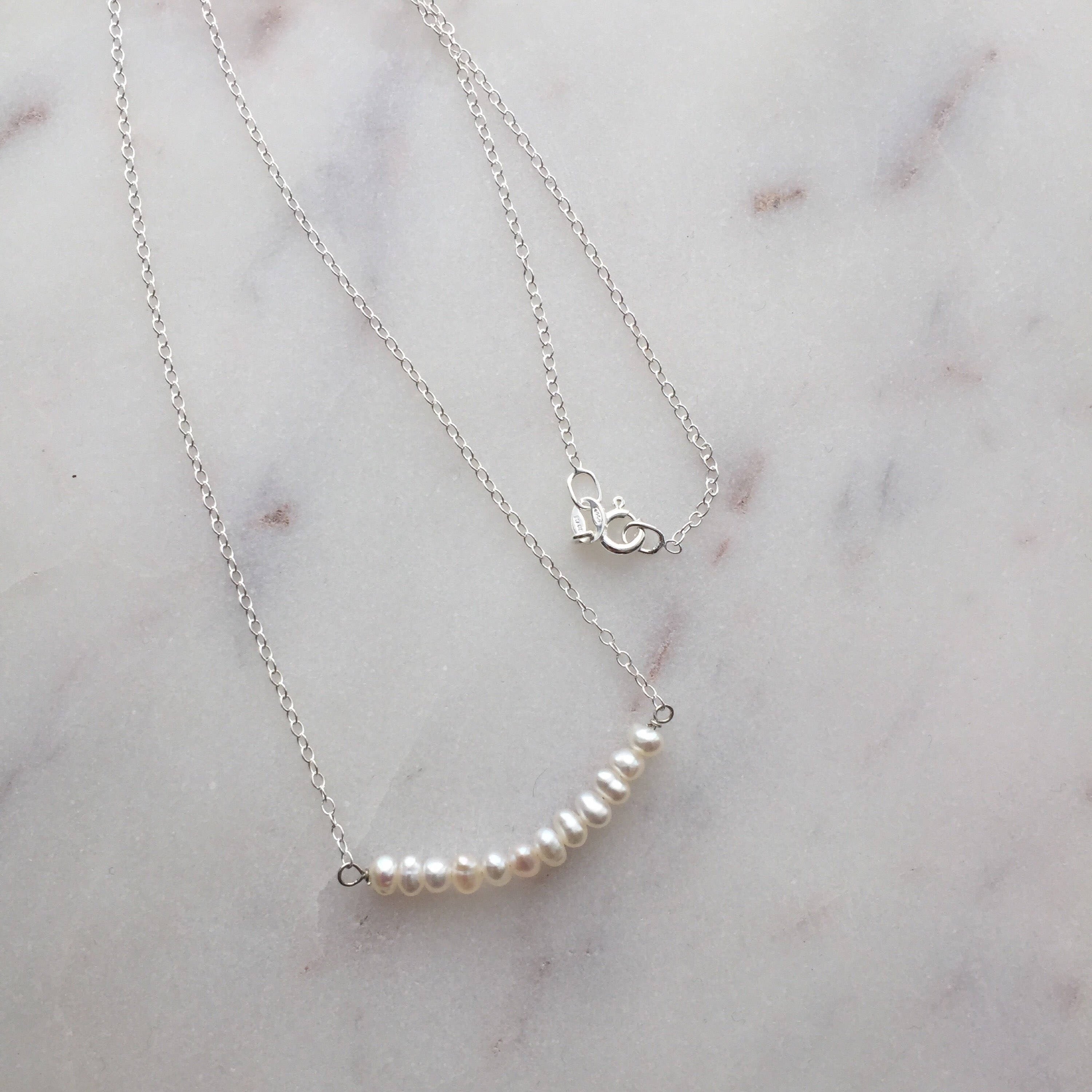 Tiny Pearls on sterling silver necklace (Grace) // Gift for her // Handmade Jewellery // June Birth stone