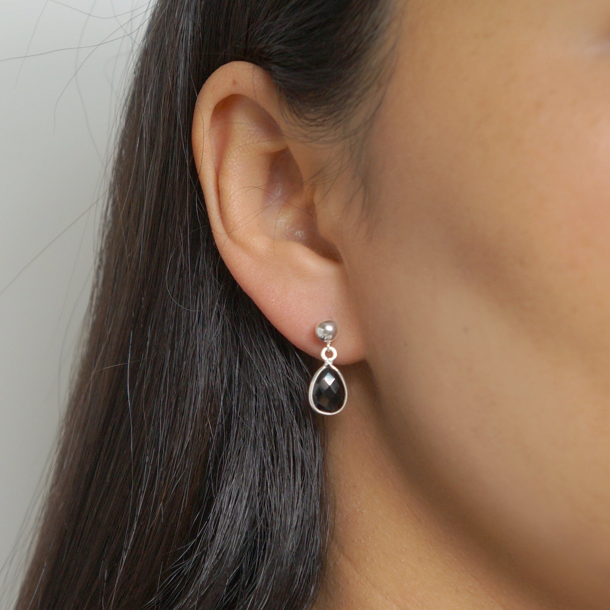 Black Spinel Teardrop Earring on Sterling Silver studs (Isla) // Gift for her // Minimalist earring //