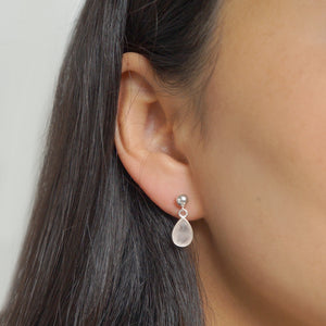 Pink Rose Quartz Teardrop Earring on Sterling Silver studs (Isla) // Gift for her // Minimalist earring //