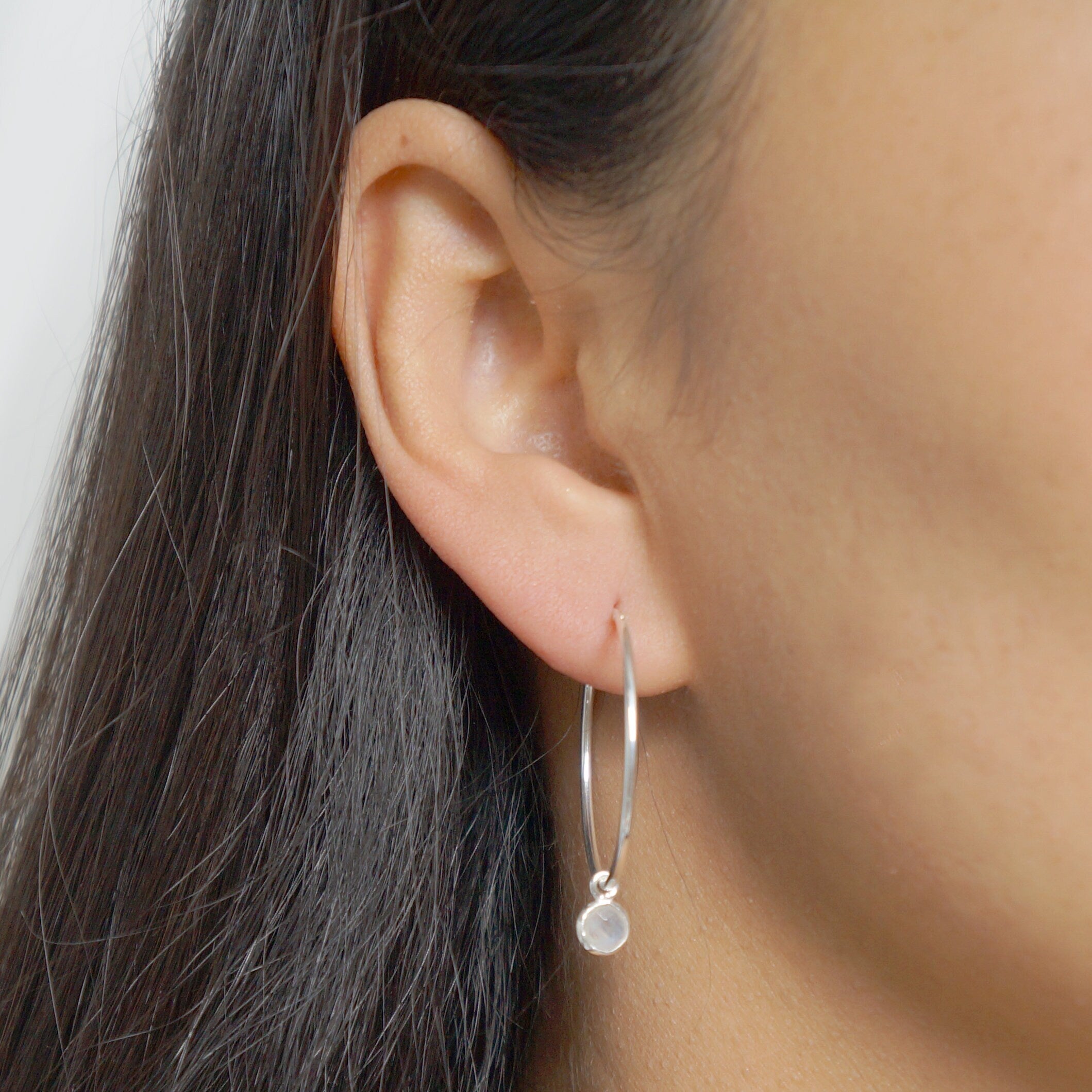 Moonstone Sterling Silver Large Hoop Earrings (Valais) // Gifts for her // Handmade earrings // Minimalist jewelry