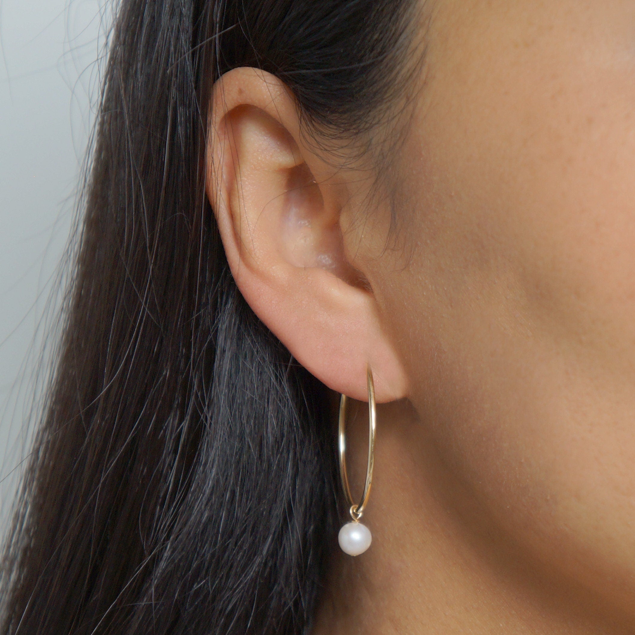 Pearl Gold Large Hoop Earrings (Lessi) // Gifts for her // Handmade earrings // Minimalist jewelry