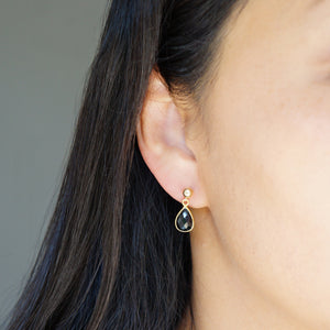 Black Spinel Teardrop Earring on 14K Gold-fill studs (Isla) // Gift for her // Minimalist earring //