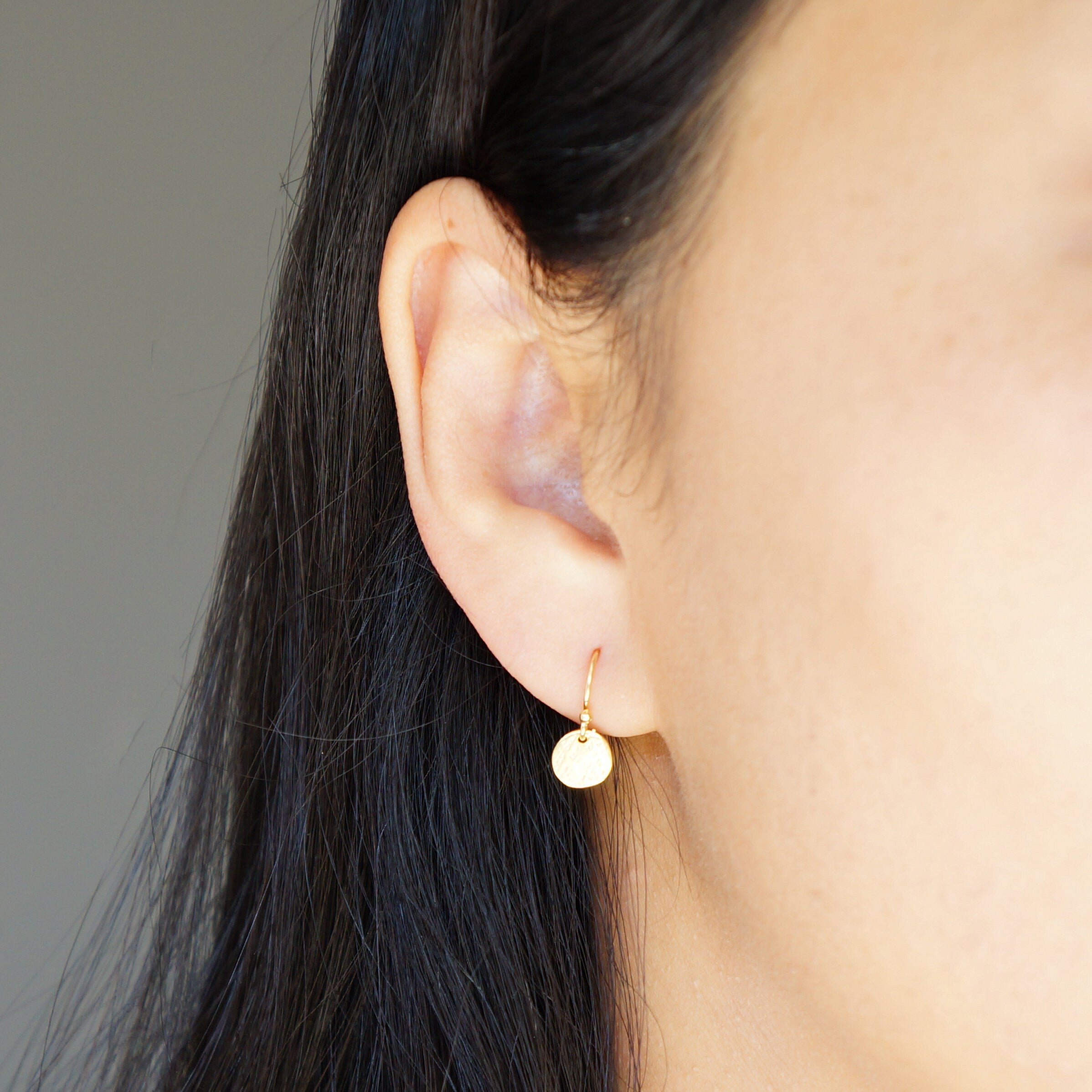Tiny Gold Coin Textured Earrings with 14K Gold-fill Earwires (Casey) // Gold plated silver // Gifts for her // Minimal earrings
