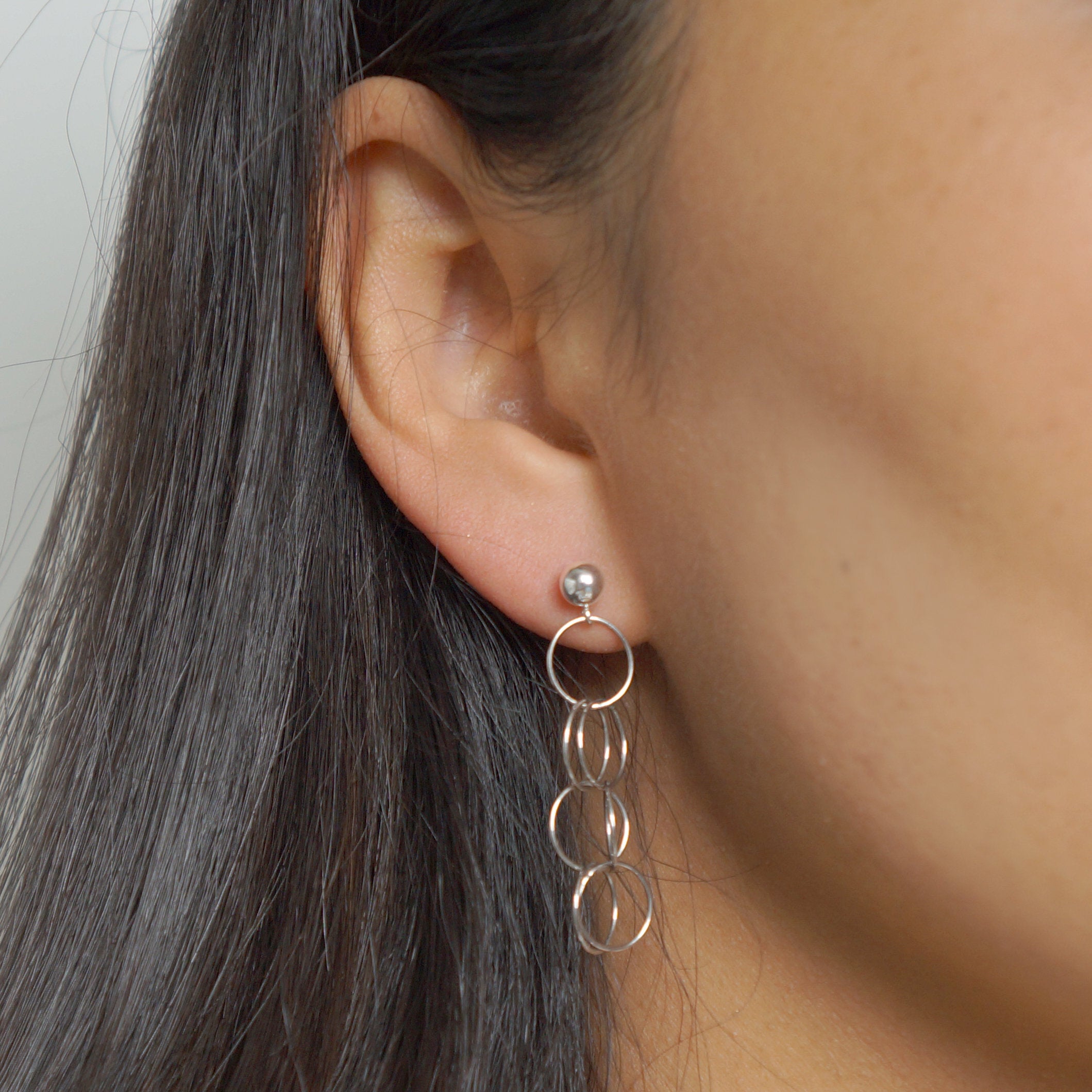Silver loop earrings on sterling silver studs (Sirius)