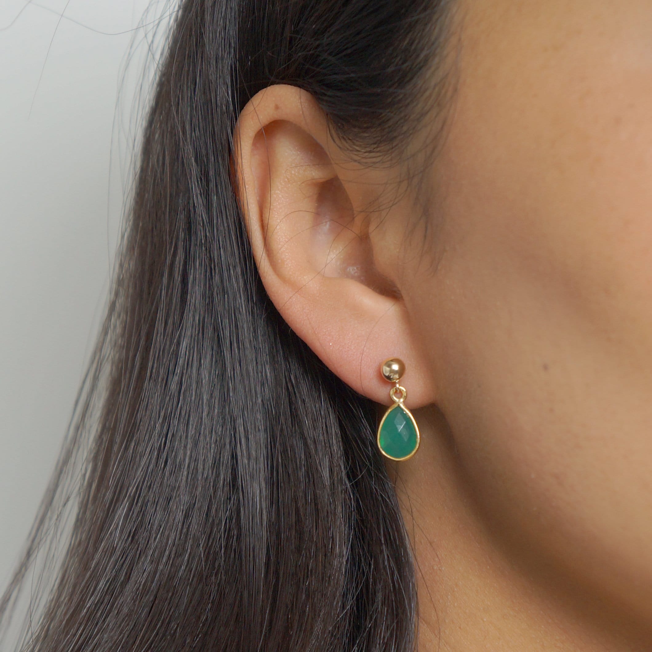 Green Onyx Teardrop Earring on 14K Gold-fill studs (Isla) // Gift for her // Minimalist earring //