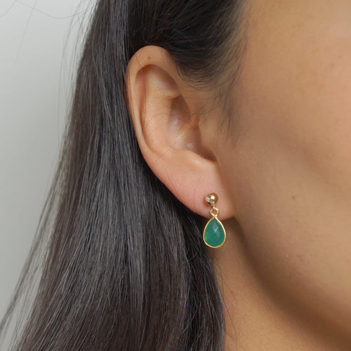 Green Onyx Teardrop Earring on 14K Gold-fill studs (Isla) // Gift for her // Minimalist earring //