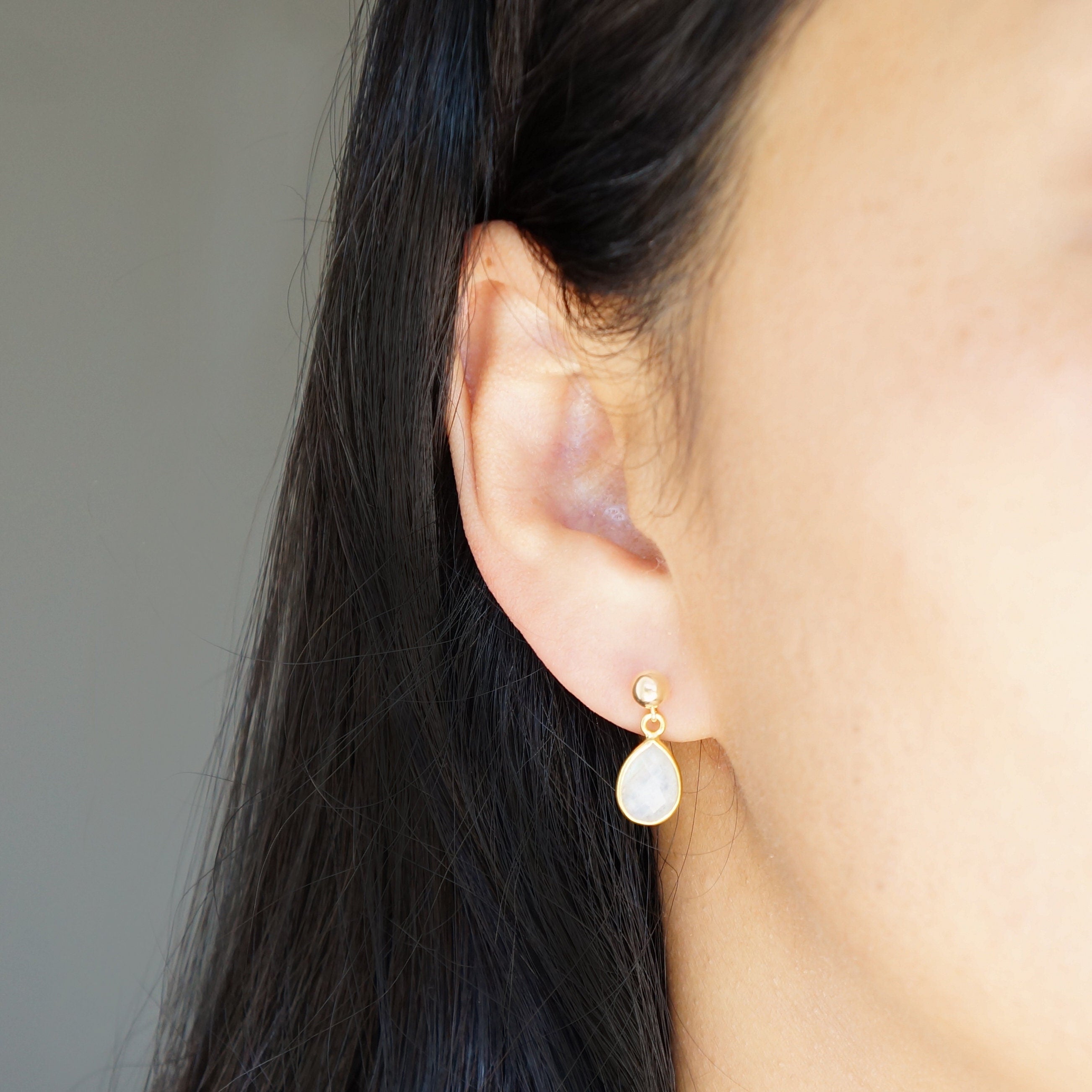 Moonstone Teardrop Earring on 14K Gold-fill studs (Isla) // Gift for her // Minimalist earring //