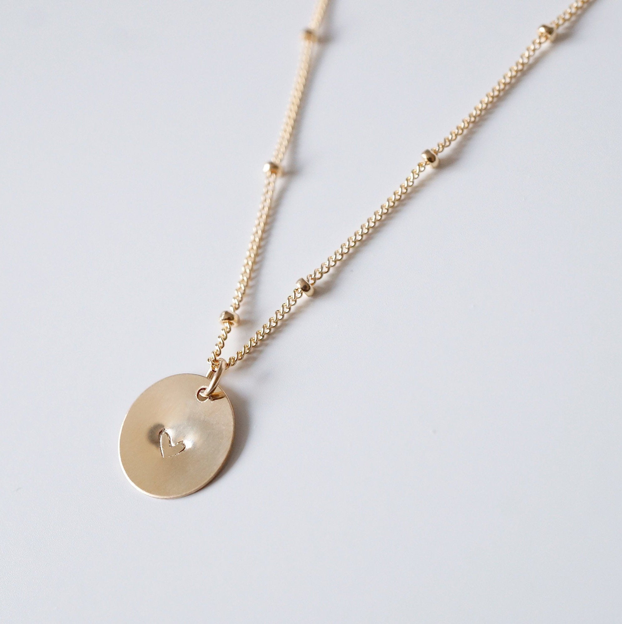 Tiny heart on Gold Coin - 14K Gold-fill Necklace