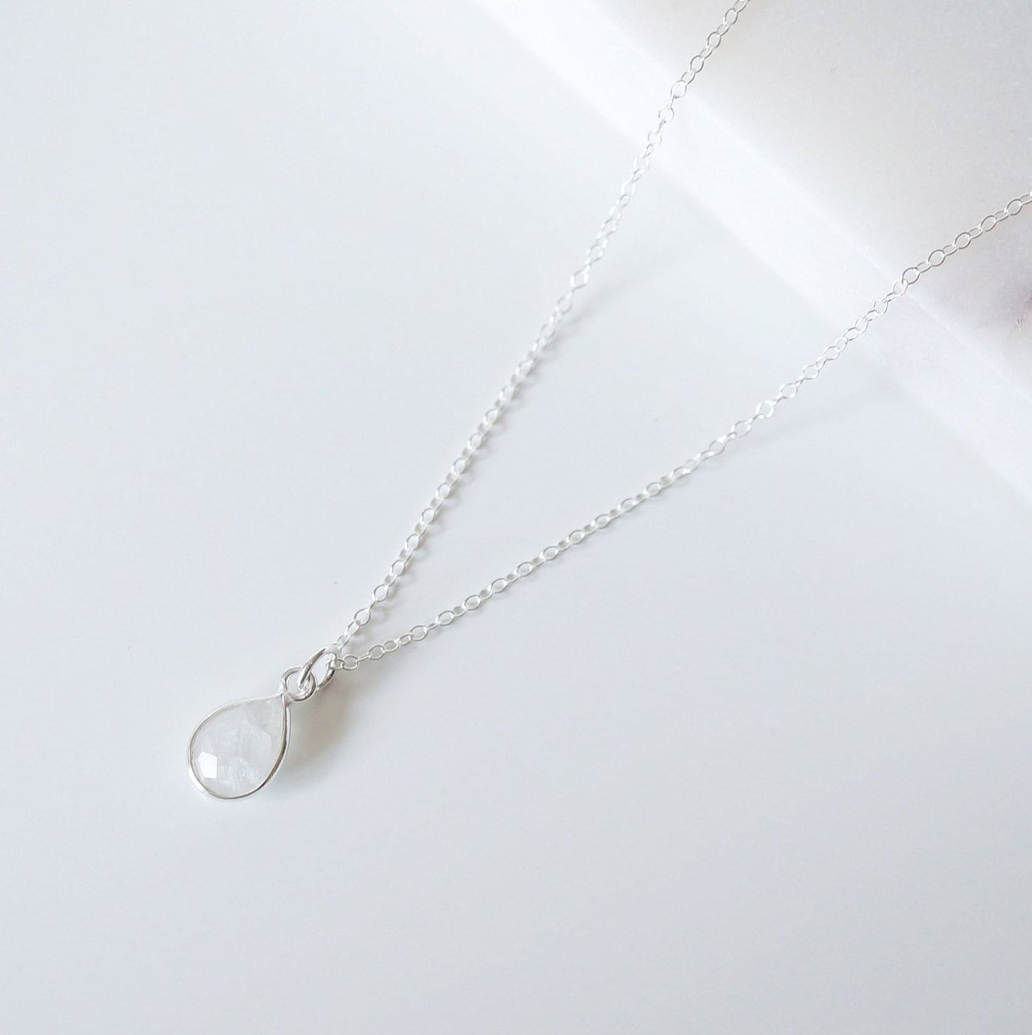 Moonstone Teardrop Sterling Silver Necklace (Isla) // Gift for her // Minimalist necklace //