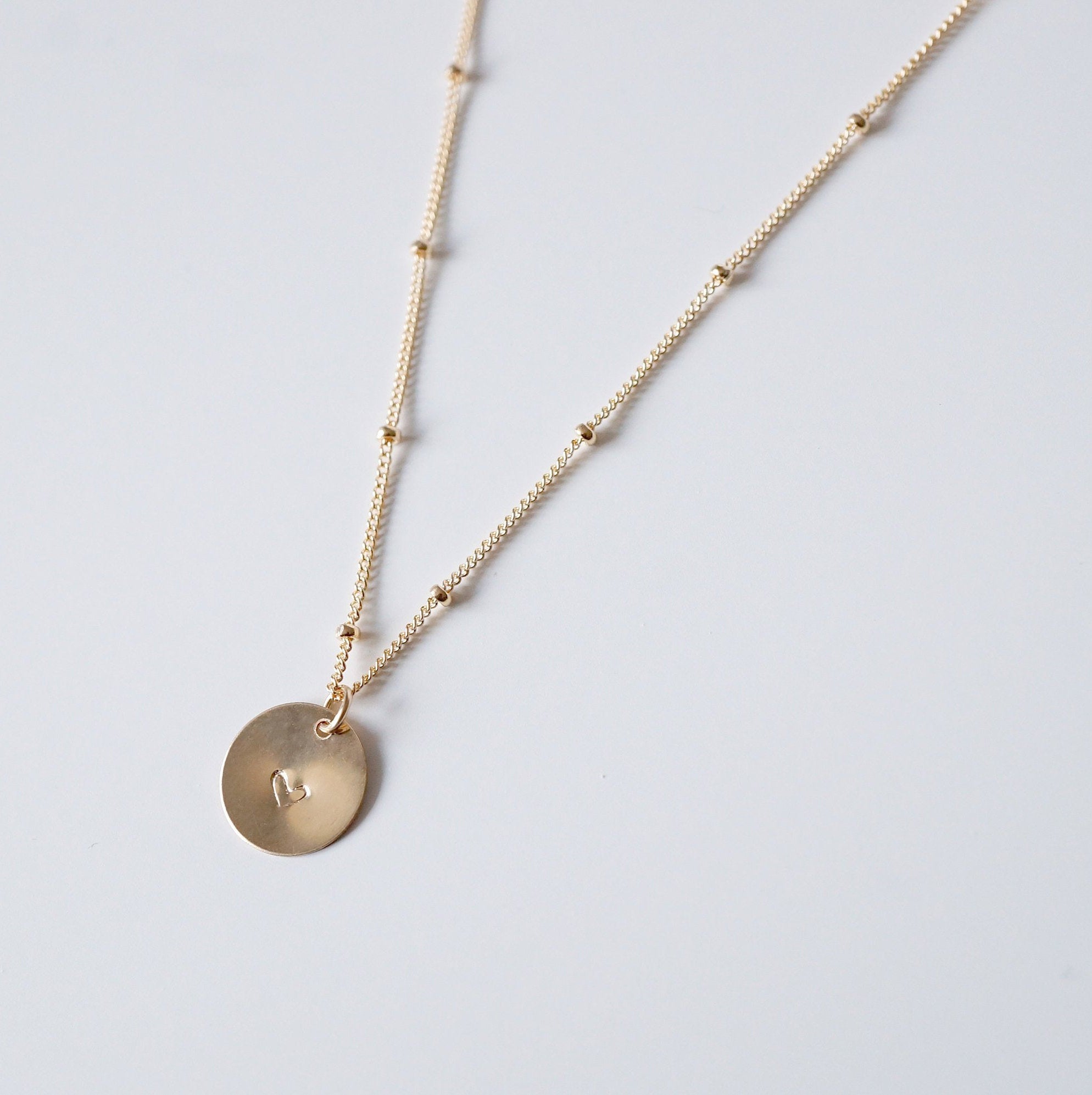 Tiny heart on Gold Coin - 14K Gold-fill Necklace