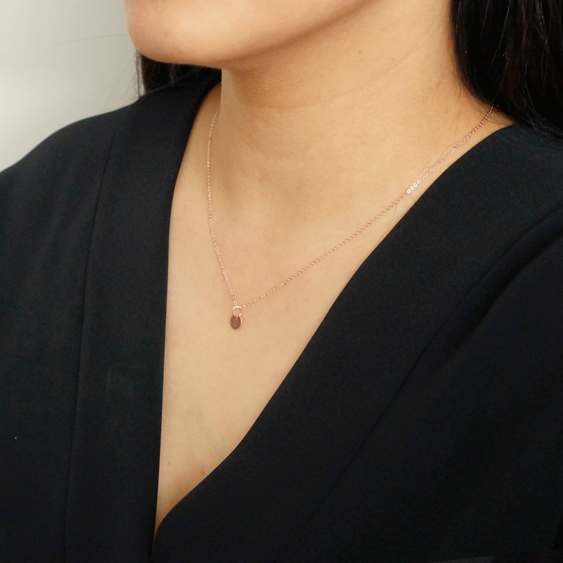 Tiny Personalized Rose Gold Coin on Rose Gold Necklace (Carey) // Initial necklace // Personalized necklace // Personalized gift