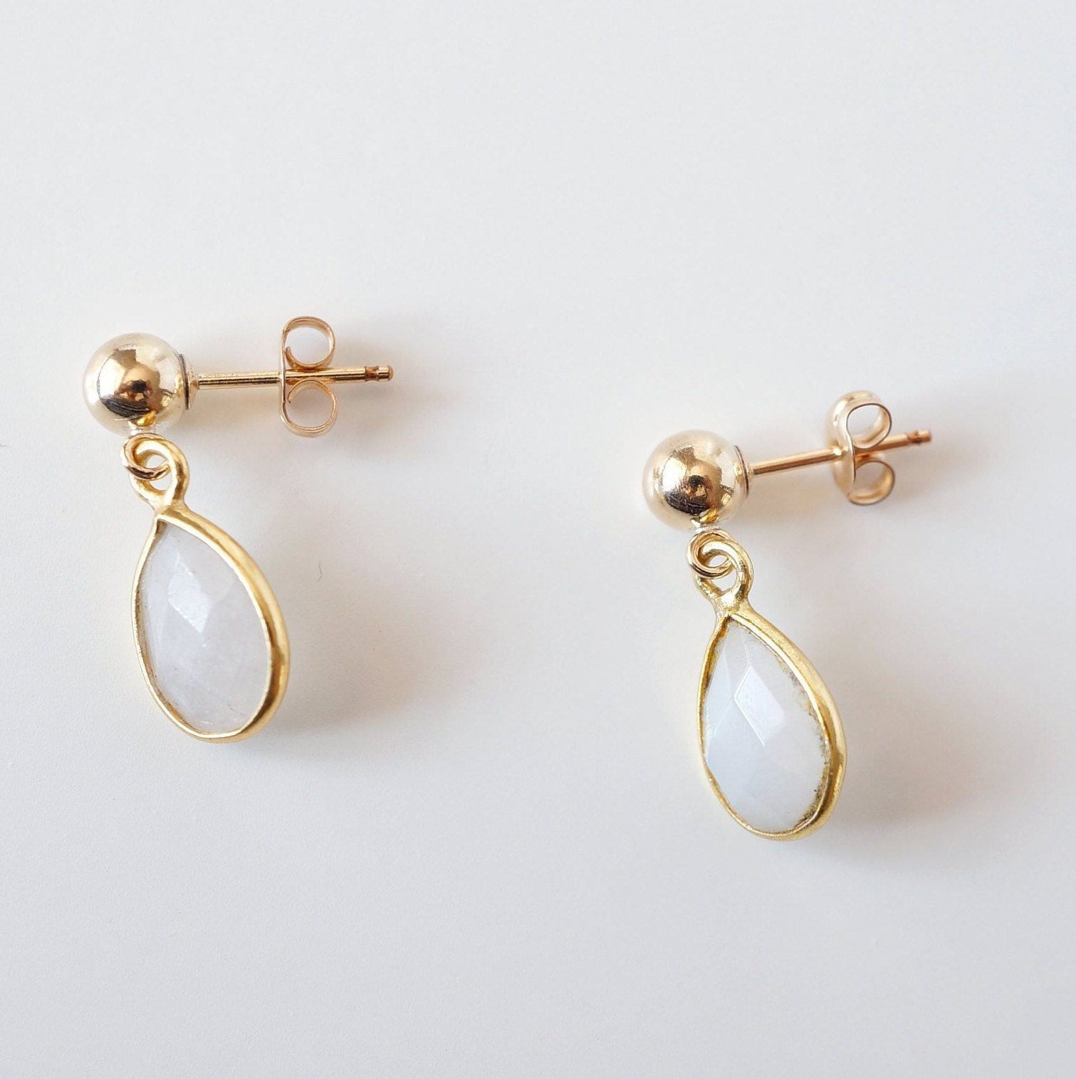 Moonstone Teardrop Earring on 14K Gold-fill studs (Isla) // Gift for her // Minimalist earring //