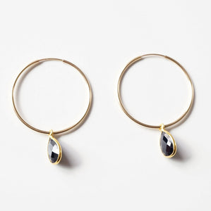 Black Spinel Gemstone Gold Large Hoop Earrings (Nuova) // Gifts for her // Handmade earrings // Minimalist jewelry