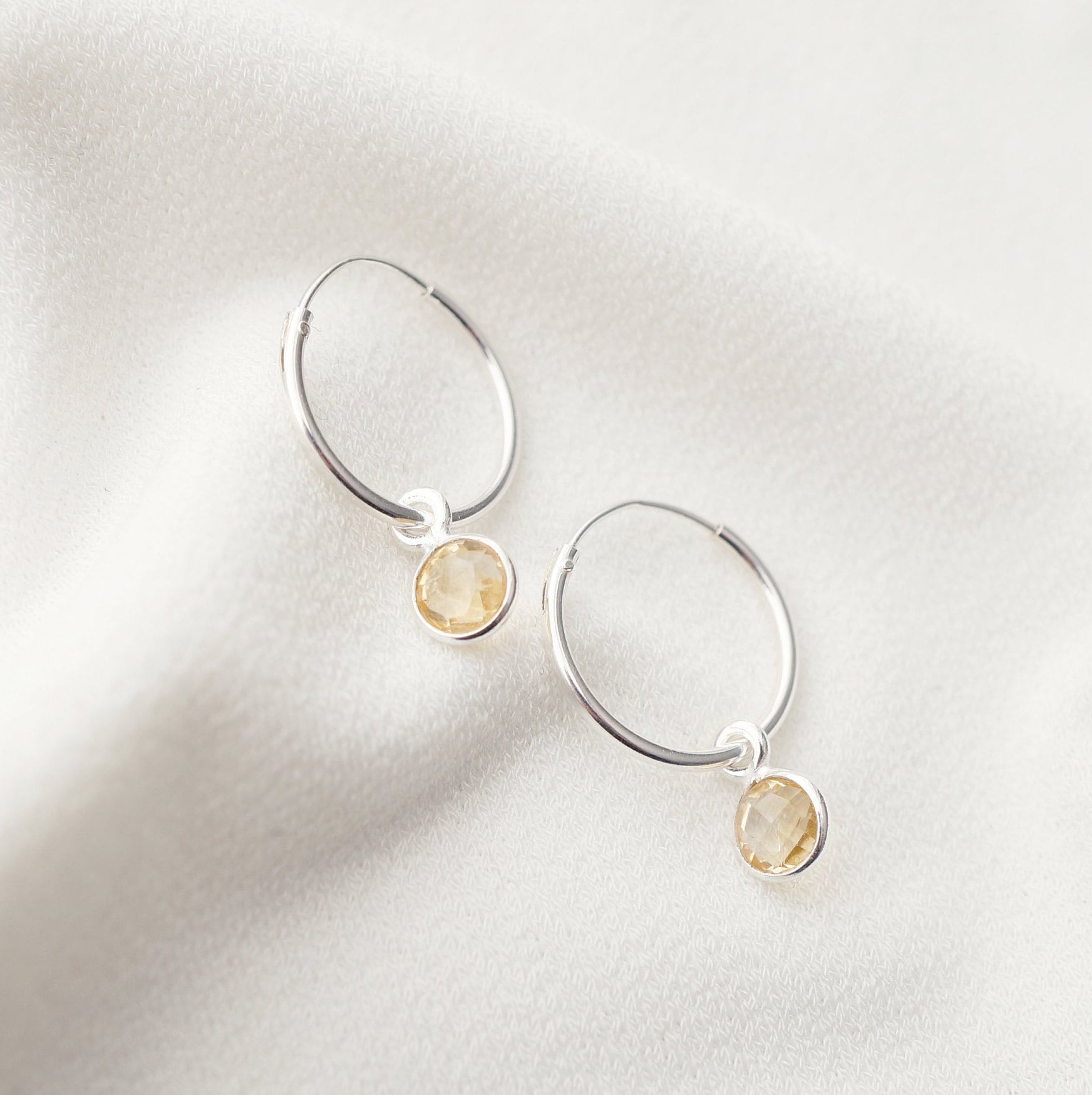 Chalcedony gemstones on Silver Hoop Earrings (Valais) // Gifts for her // Minimalist jewelry