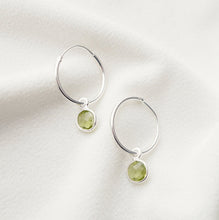 Load image into Gallery viewer, Emerald gemstones on Silver Hoop Earrings (Valais) // May birthstone // Minimalist jewelry // January birthstone