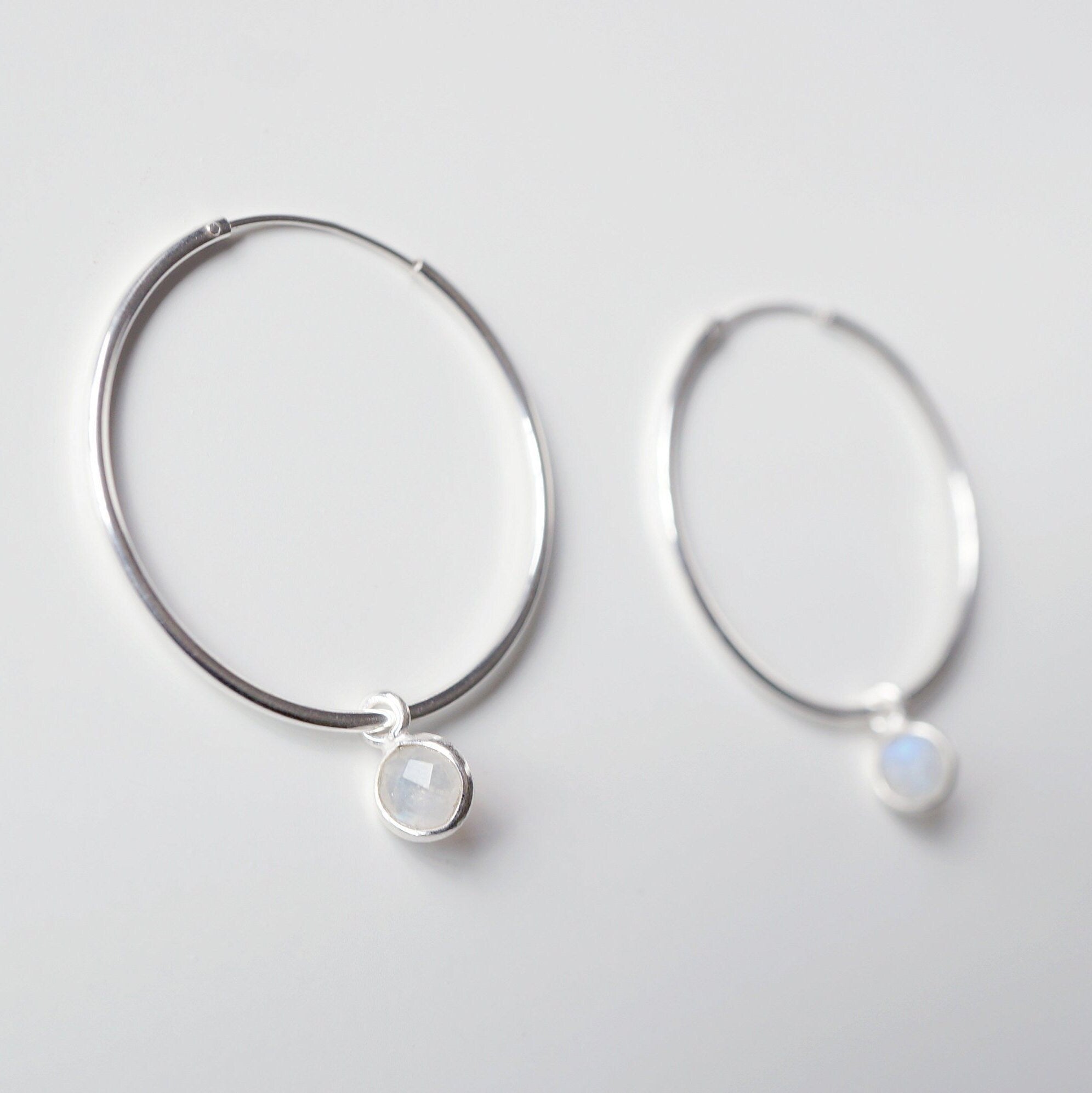 Moonstone Sterling Silver Large Hoop Earrings (Valais) // Gifts for her // Handmade earrings // Minimalist jewelry