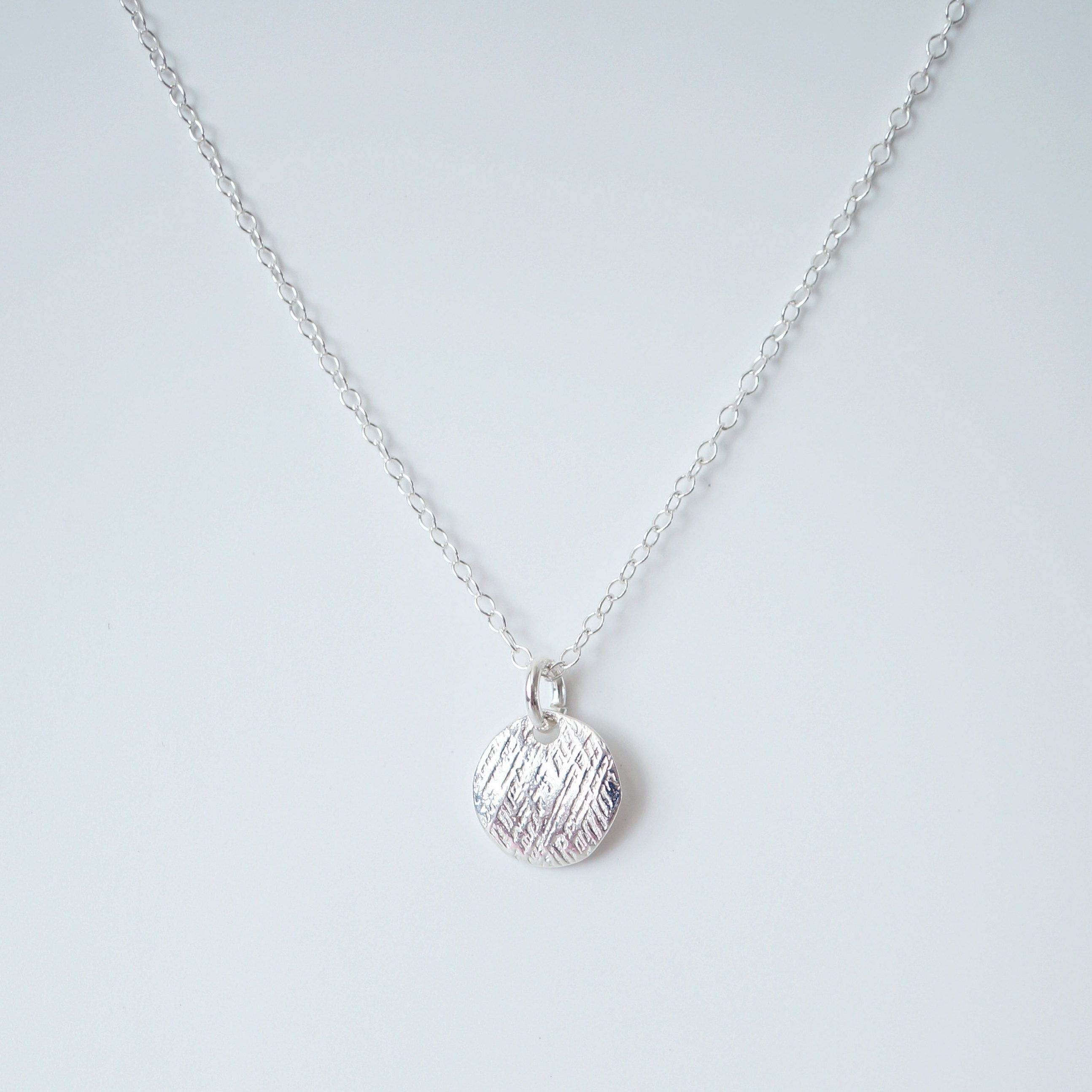 Sterling Silver Angled Textured Coin on Silver necklace (Casey) // Gift for her // Minimalist jewelry