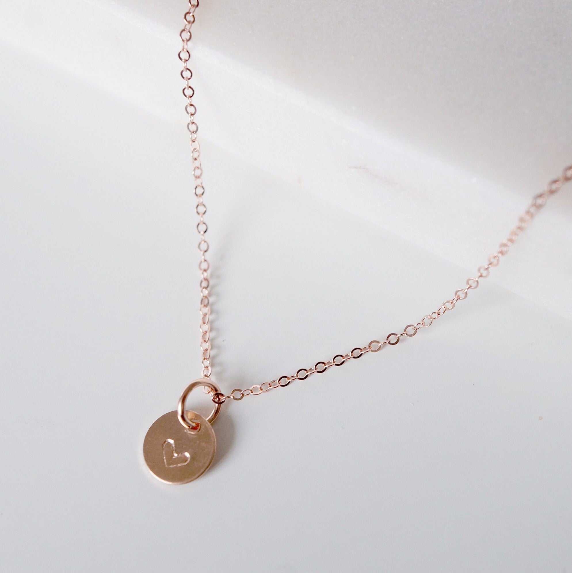 Tiny Personalized Rose Gold Coin on Rose Gold Necklace (Carey) // Initial necklace // Personalized necklace // Personalized gift