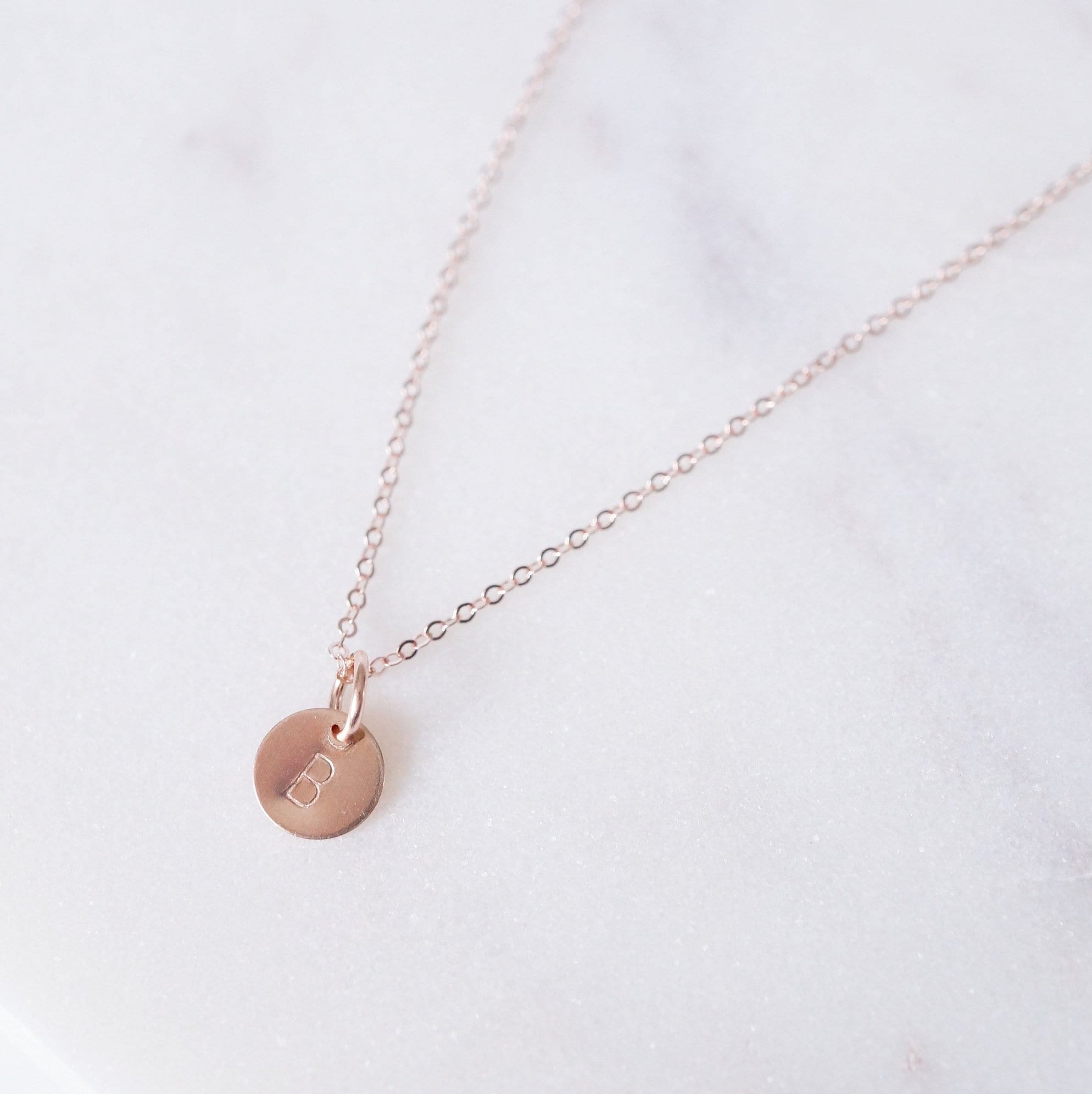 Tiny Personalized Rose Gold Coin on Rose Gold Necklace (Carey) // Initial necklace // Personalized necklace // Personalized gift