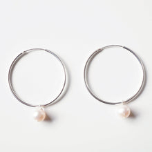 Load image into Gallery viewer, Pearl Sterling Silver Large Hoop Earrings (Lessi) // Gifts for her // Handmade earrings // Minimalist jewelry