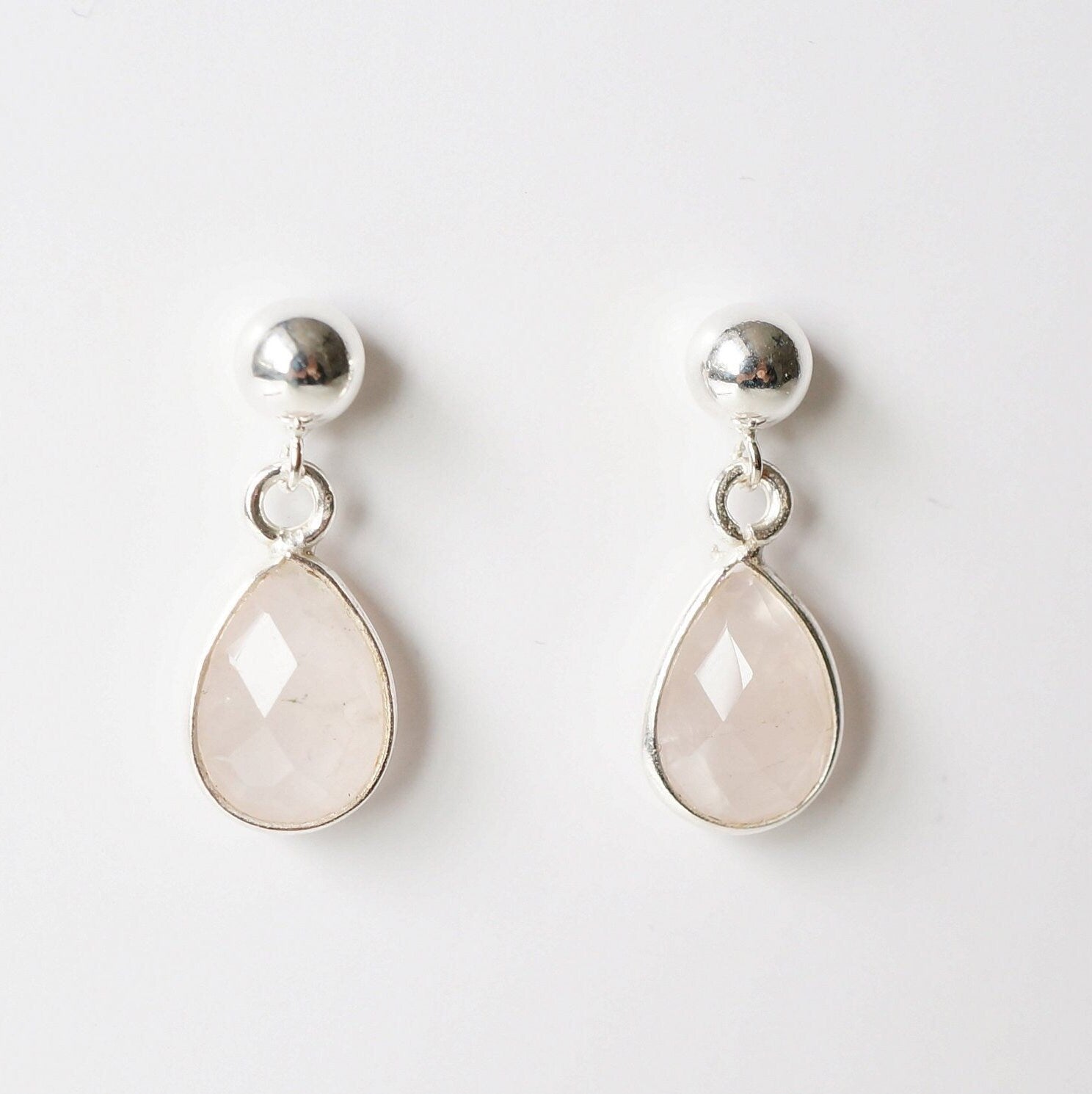 Pink Rose Quartz Teardrop Earring on Sterling Silver studs (Isla) // Gift for her // Minimalist earring //