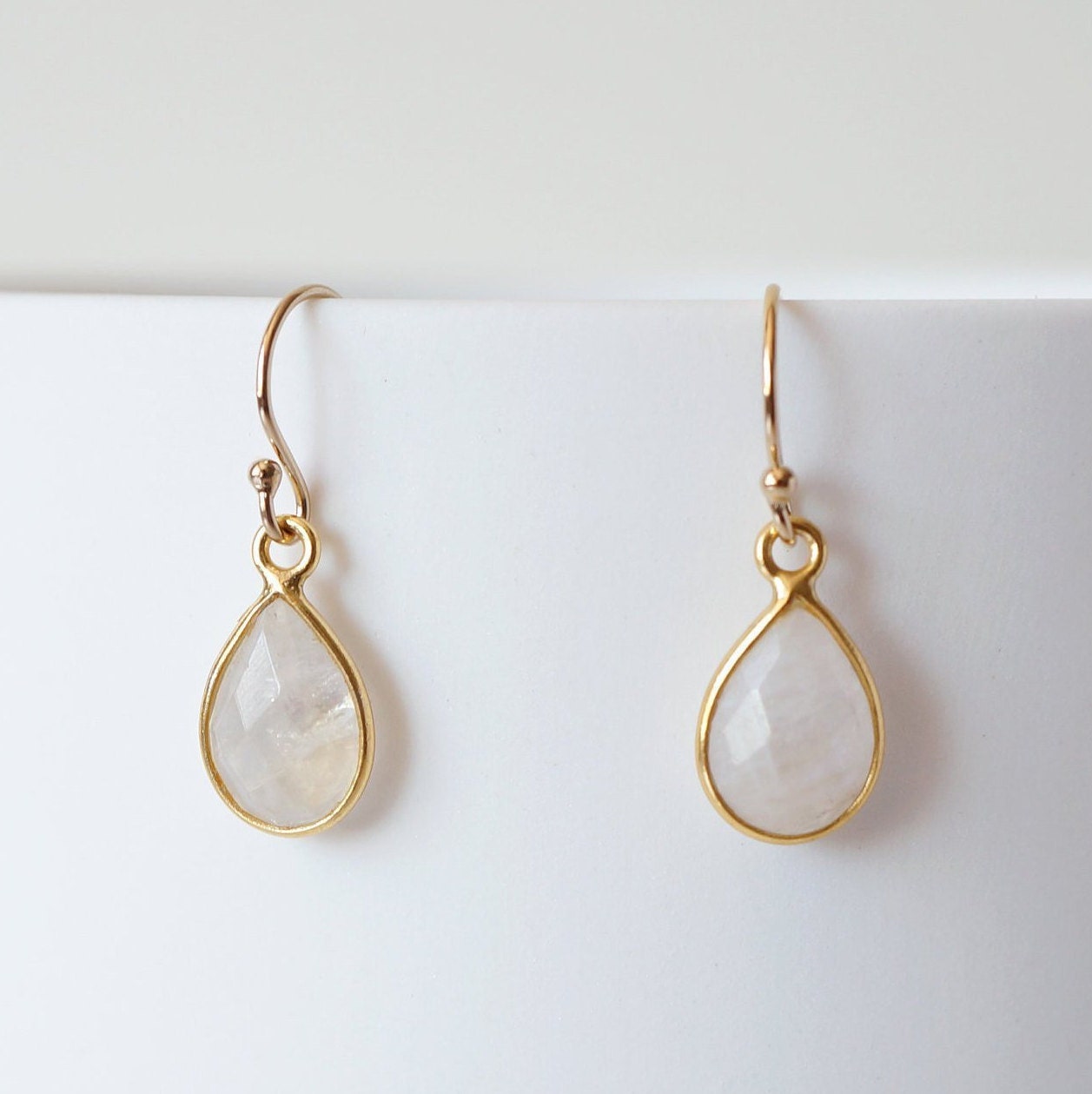 Moonstone Teardrop Earring on 14K Gold-fill wires (Isla) // Gift for her // Minimalist earring //