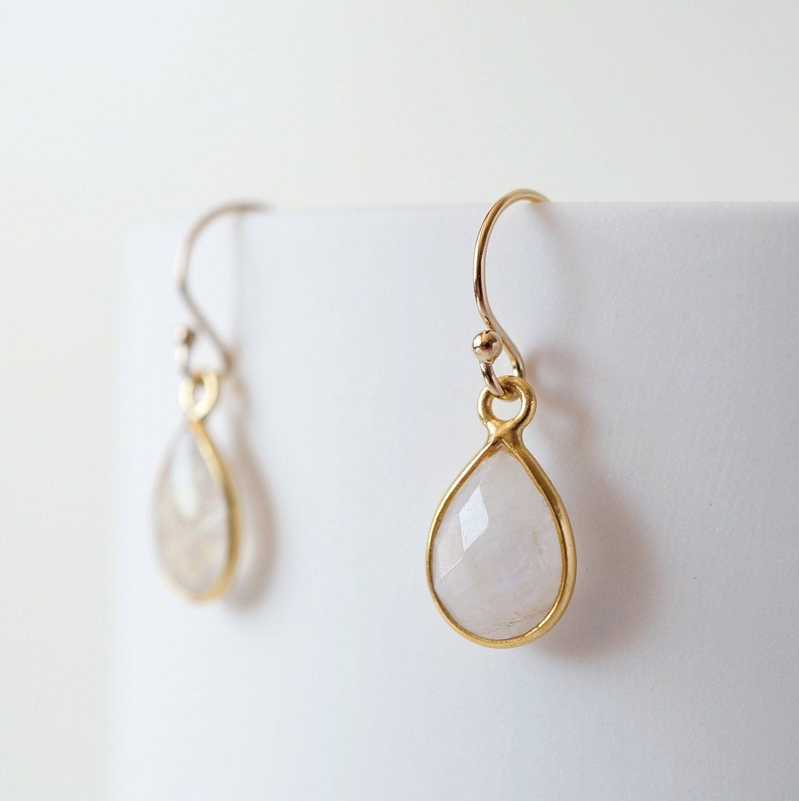 Moonstone Teardrop Earring on 14K Gold-fill wires (Isla) // Gift for her // Minimalist earring //