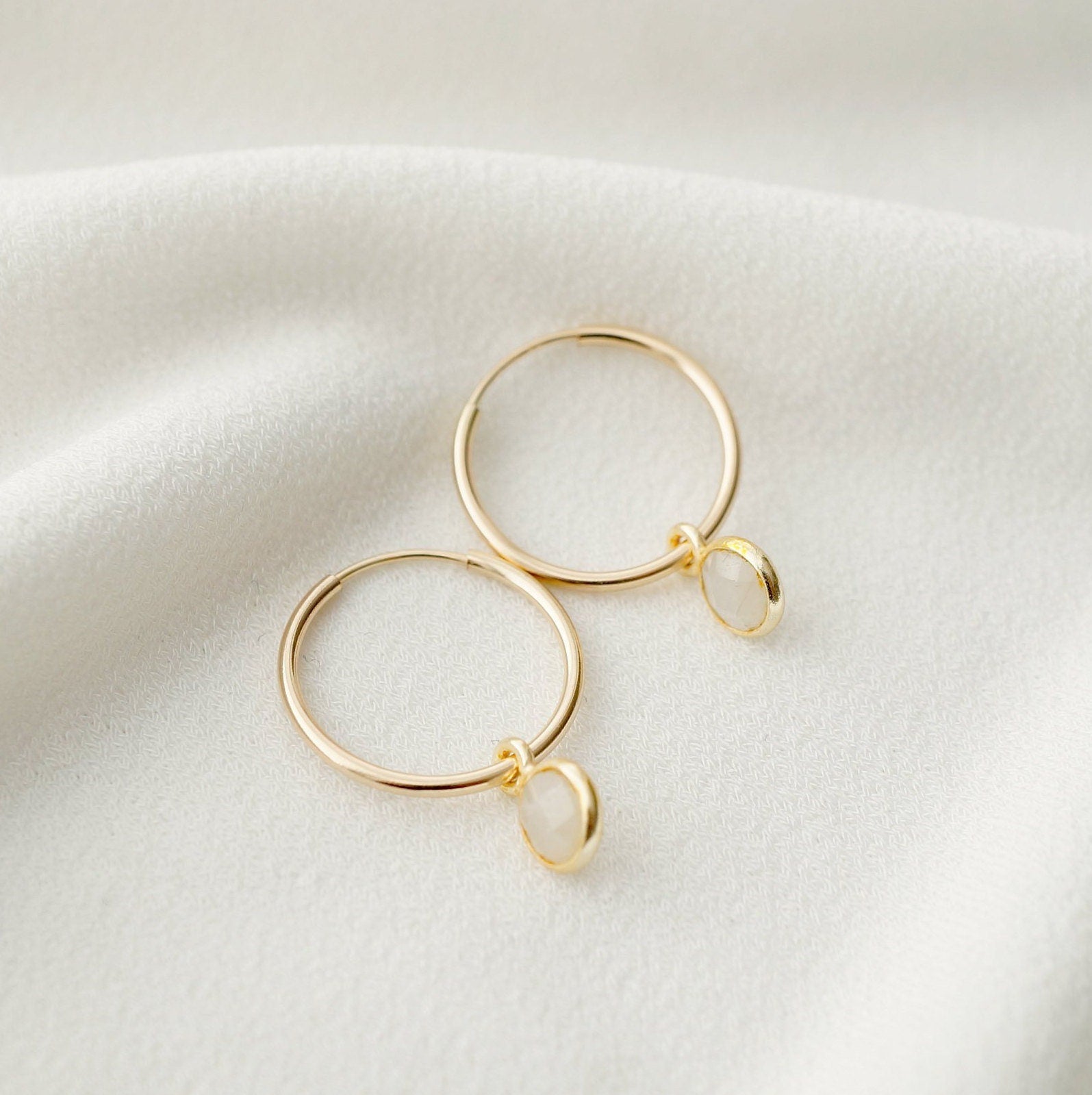 Moonstone Gold Hoop Earrings (Valais) // Gifts for her // Handmade earrings // Minimalist jewelry