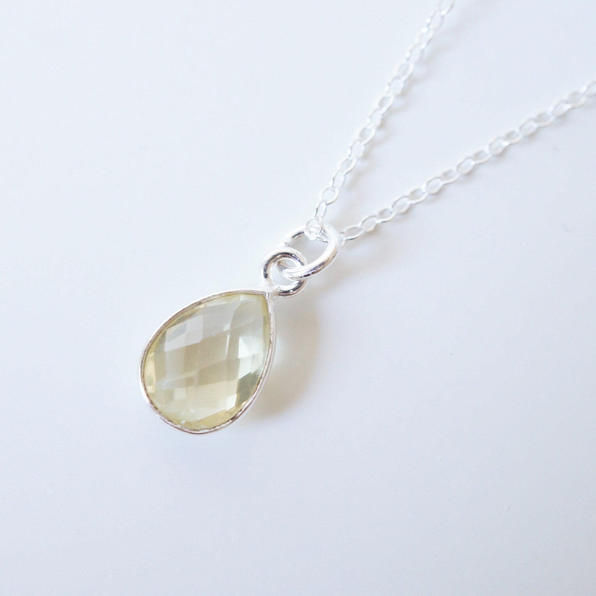 Lemon Quartz Teardrop Sterling Silver Necklace (Cannes) // Gift for her // Minimalist jewellery //