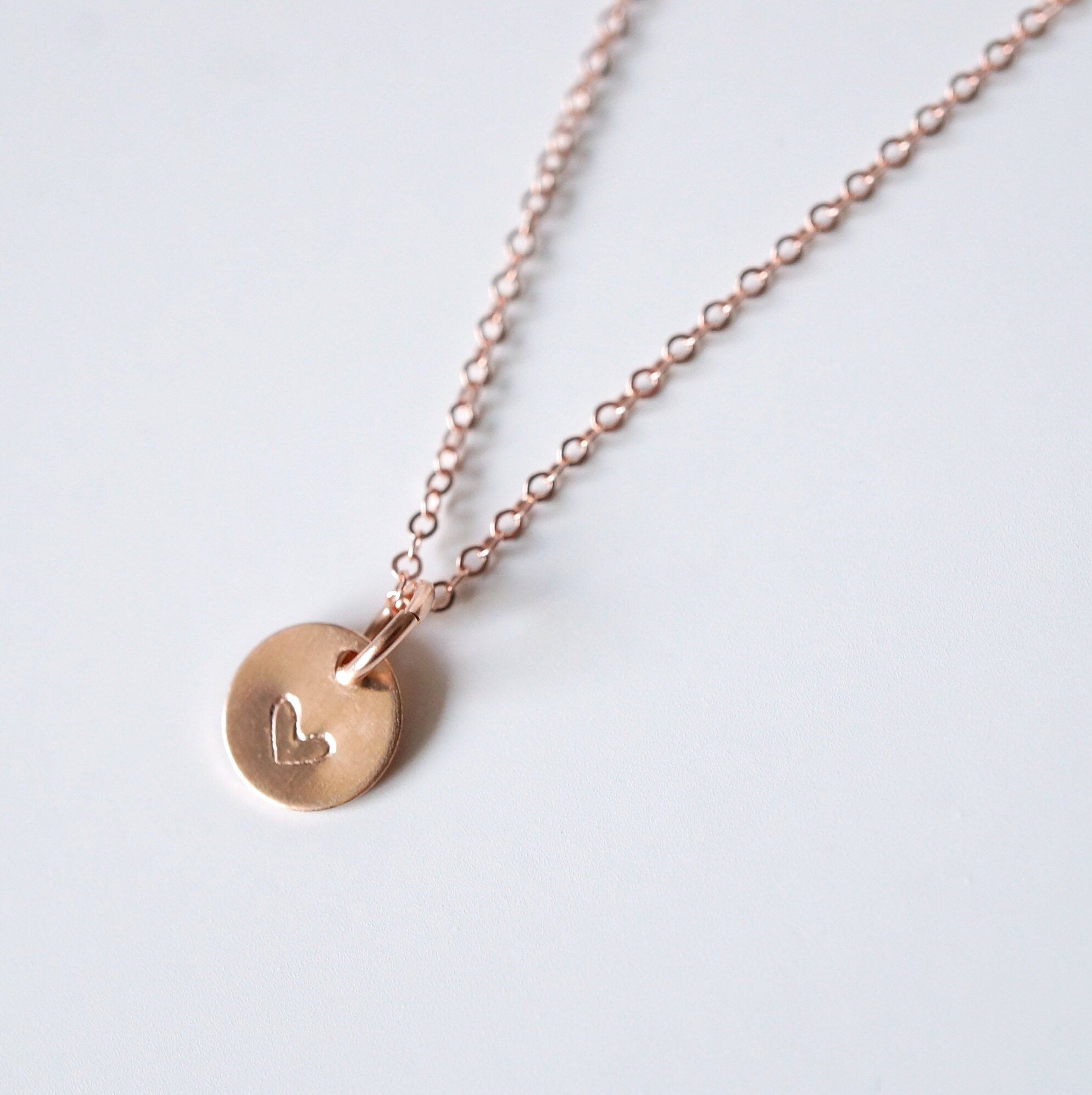 Tiny Rose Gold Heart Coin on Rose Gold Necklace (Carey) // Initial necklace // Personalized necklace // Personalized gift
