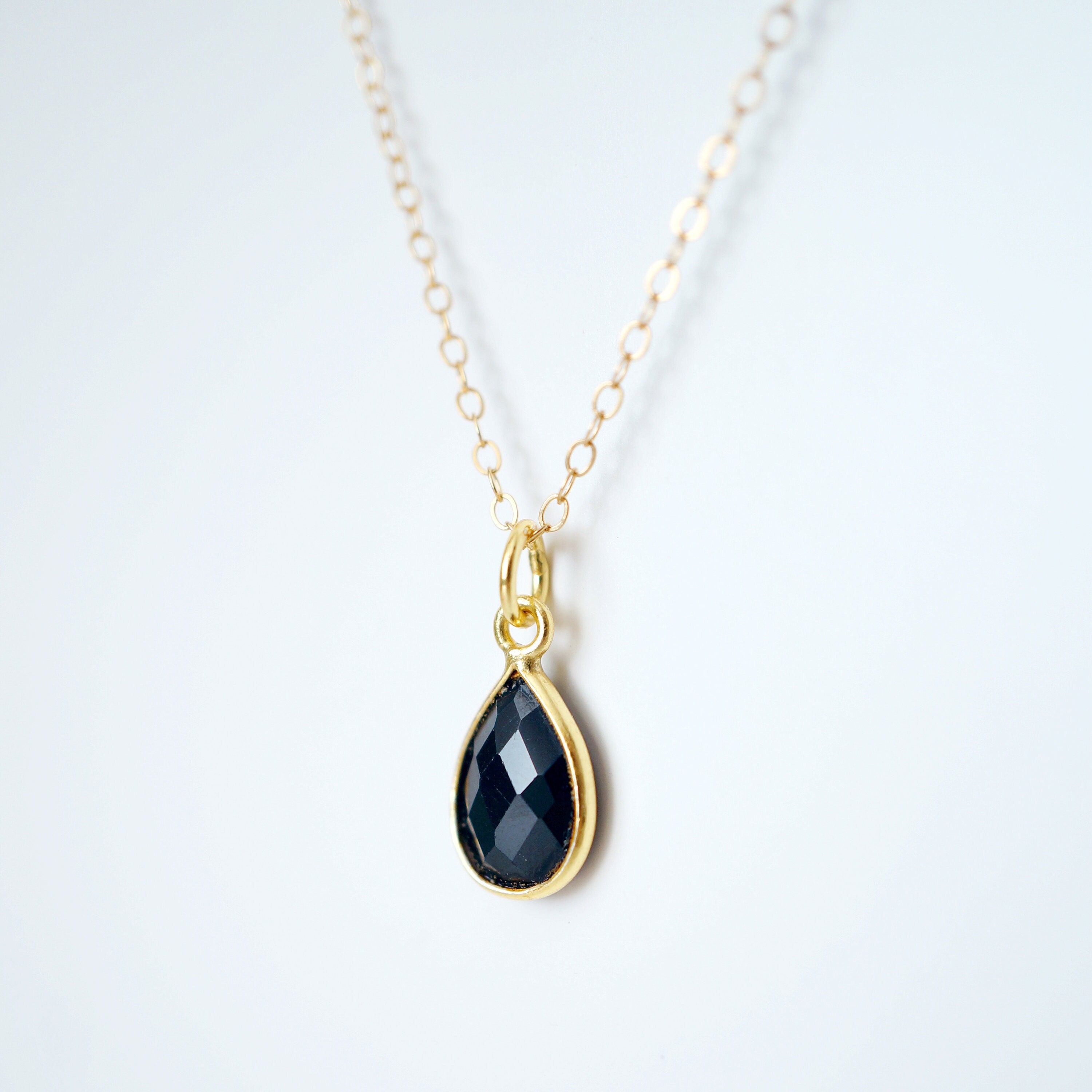 Black Spinel Gemstone Teardrop Gold Necklace (Savannah) // Gift for her // Minimalist necklace //
