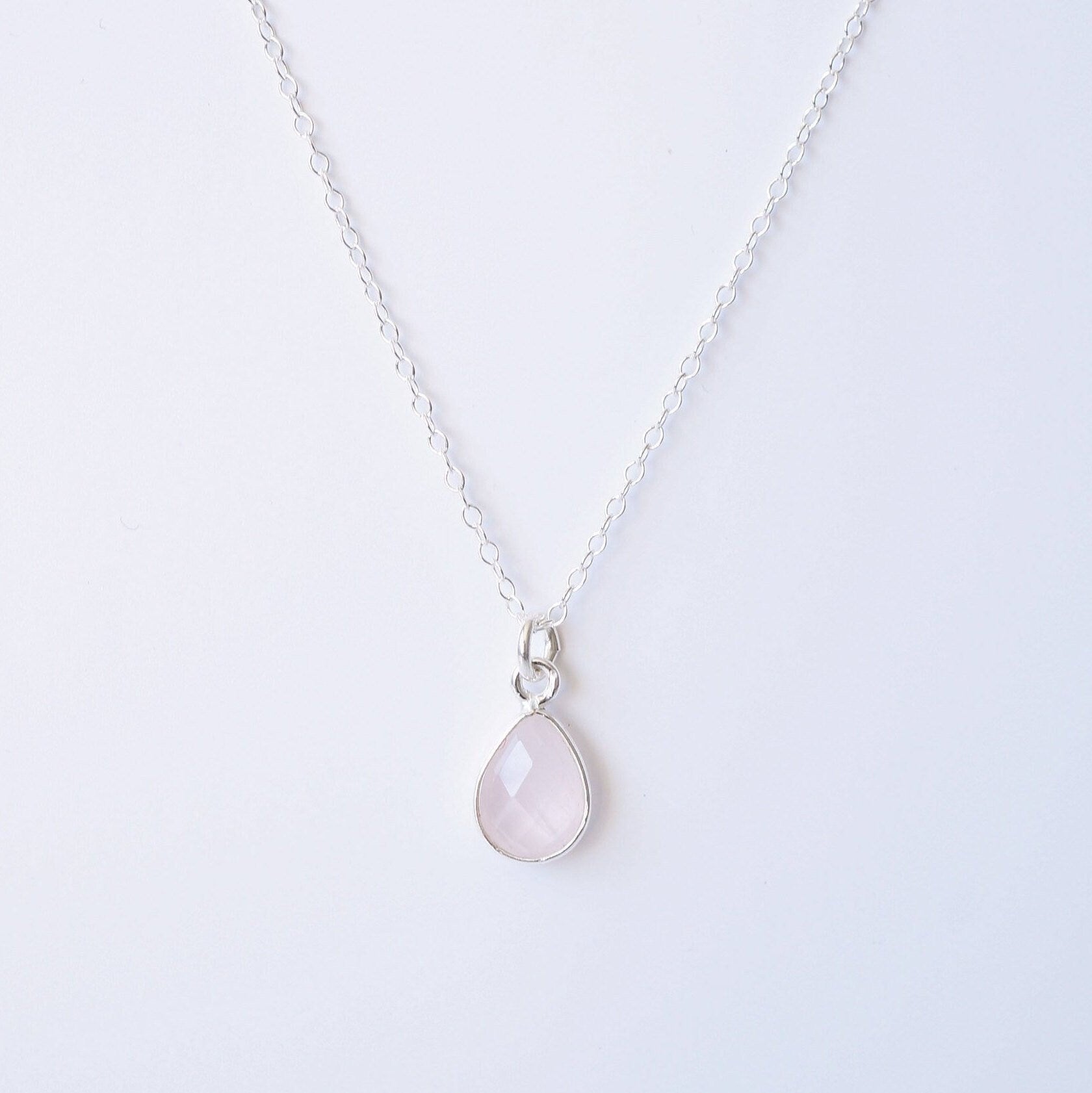 Rose Quartz Teardrop Sterling Silver Necklace (Arosa) // Gift for her // Minimalist jewellery //