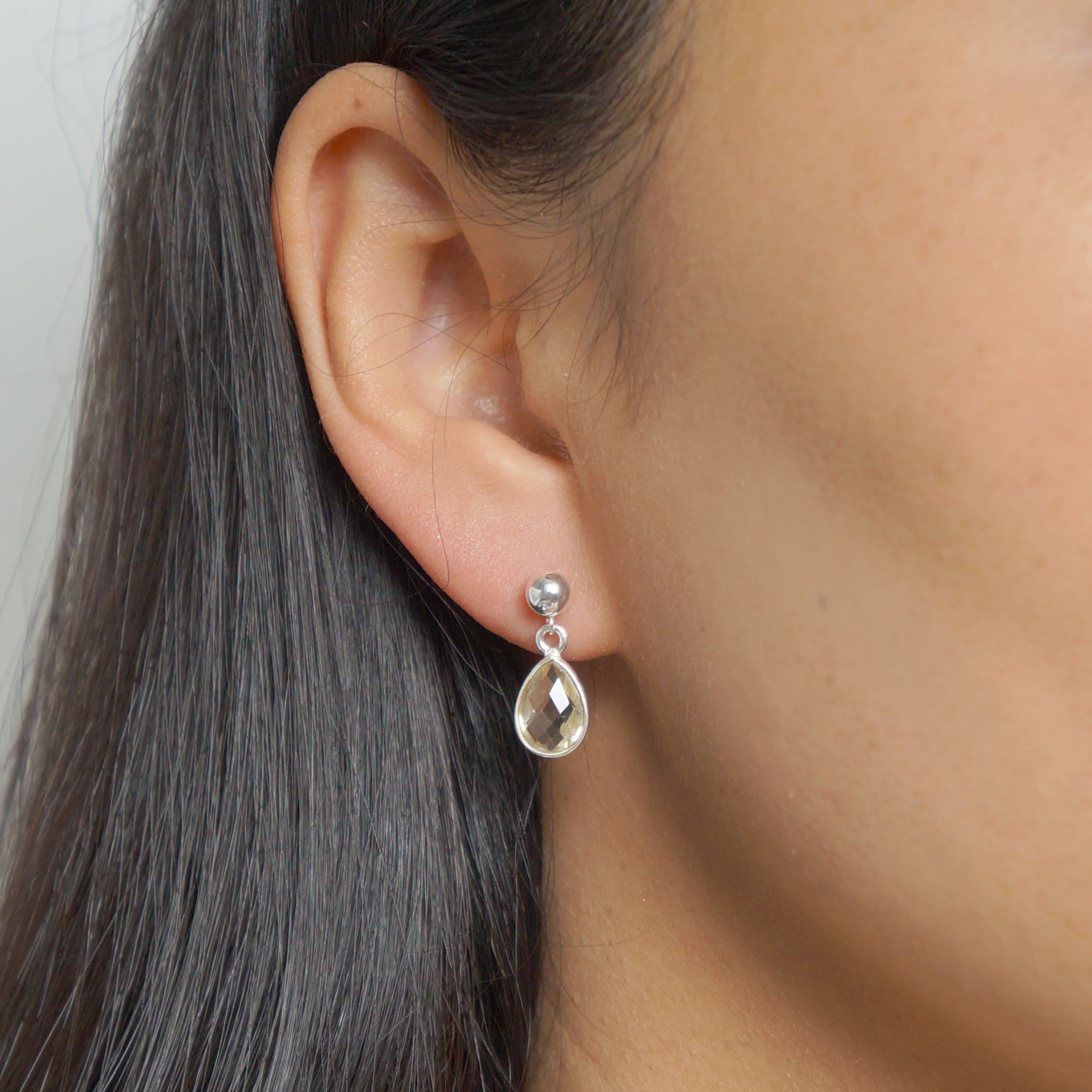 Lemon Quartz Teardrop Earring on Sterling Silver studs (Cannes) // Gift for her // Minimalist earring //