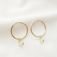 Load image into Gallery viewer, Aqua chalcedony Gold Hoop Earrings (Valais) // Gifts for her // Handmade earrings // Minimalist jewelry