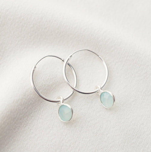 Chalcedony gemstones on Silver Hoop Earrings (Valais) // Gifts for her // Minimalist jewelry