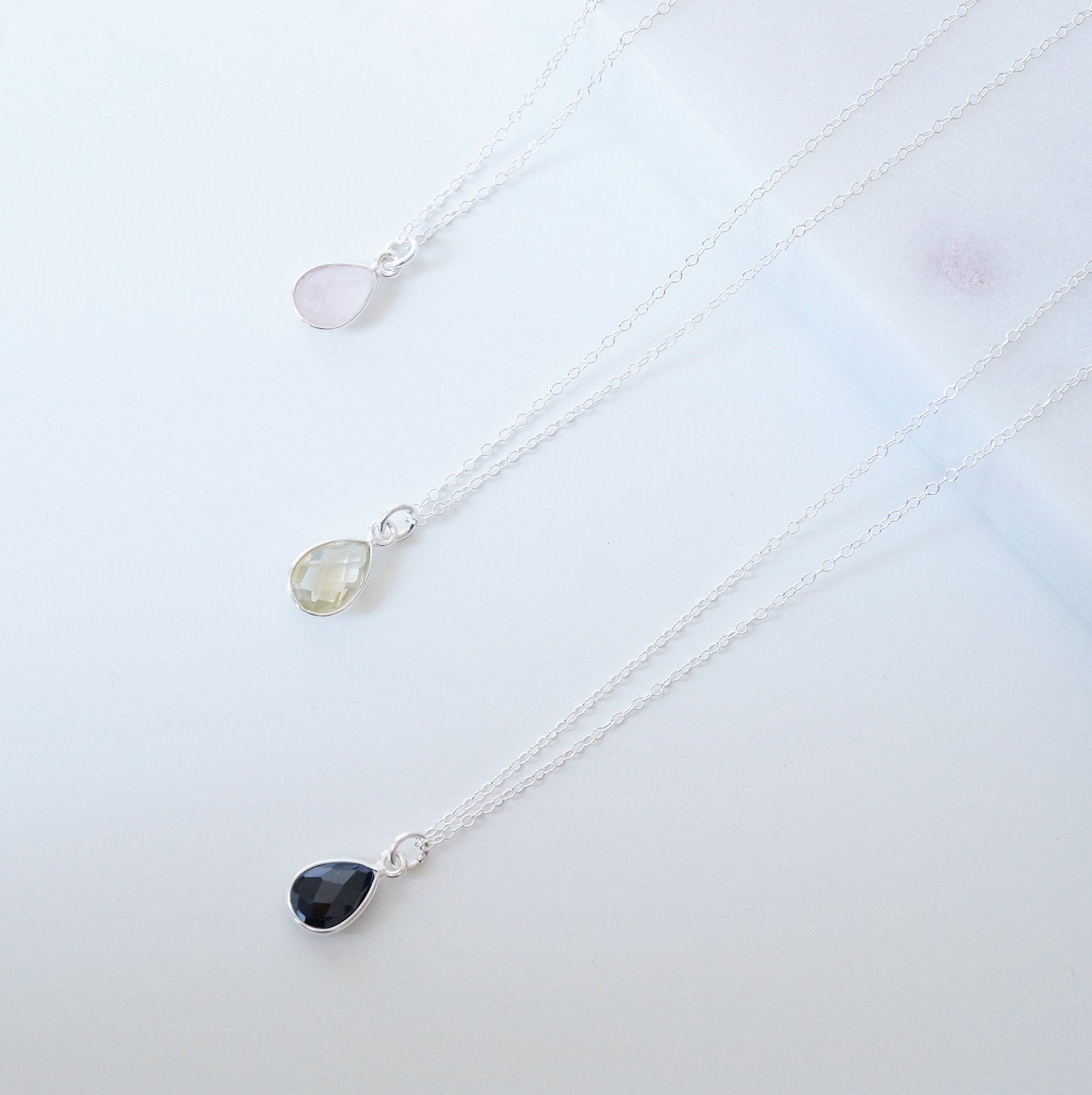 Rose Quartz Teardrop Sterling Silver Necklace (Arosa) // Gift for her // Minimalist jewellery //