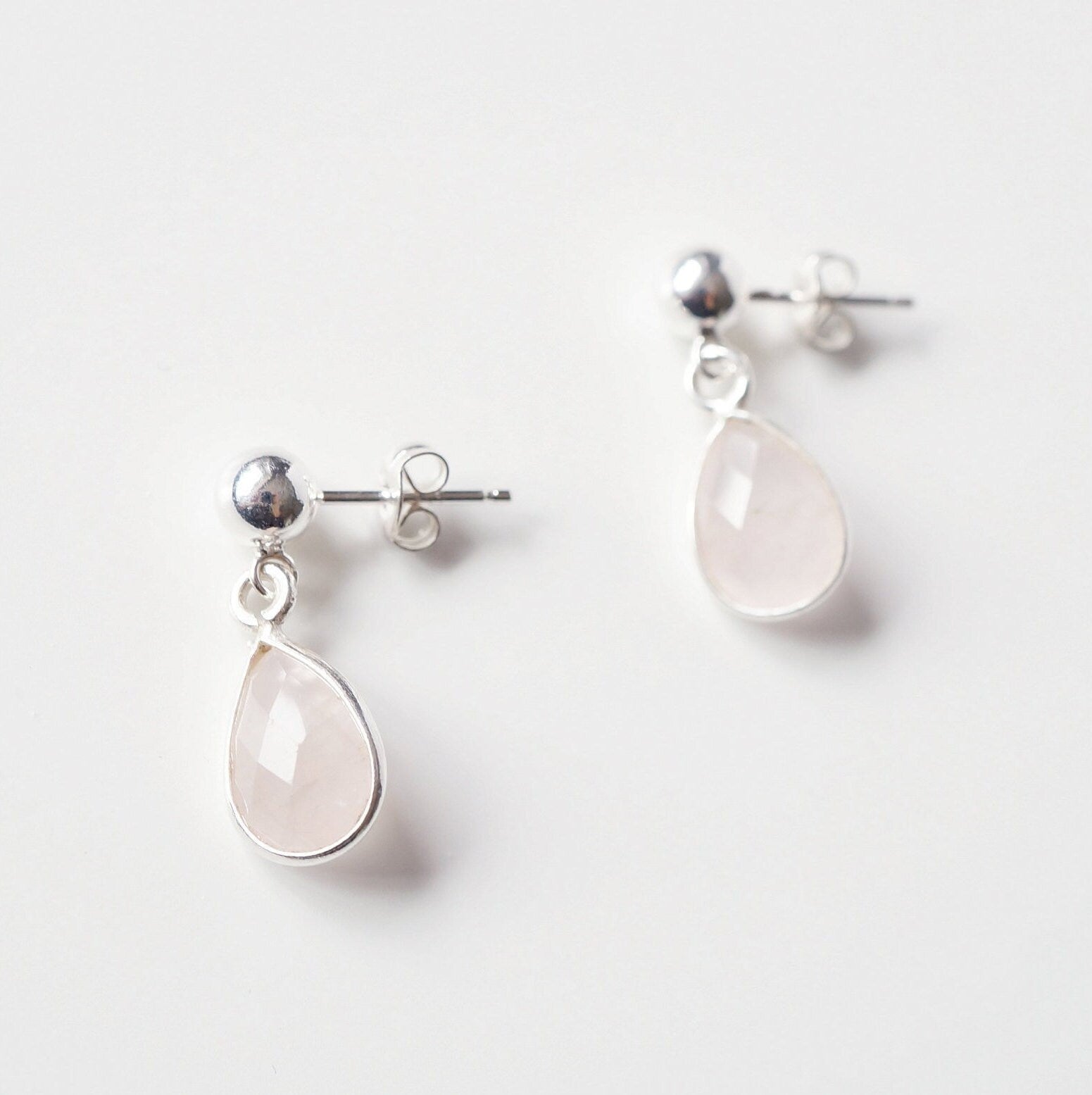 Pink Rose Quartz Teardrop Earring on Sterling Silver studs (Isla)