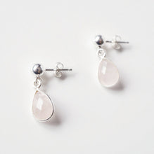 Load image into Gallery viewer, Pink Rose Quartz Teardrop Earring on Sterling Silver studs (Isla) // Gift for her // Minimalist earring //